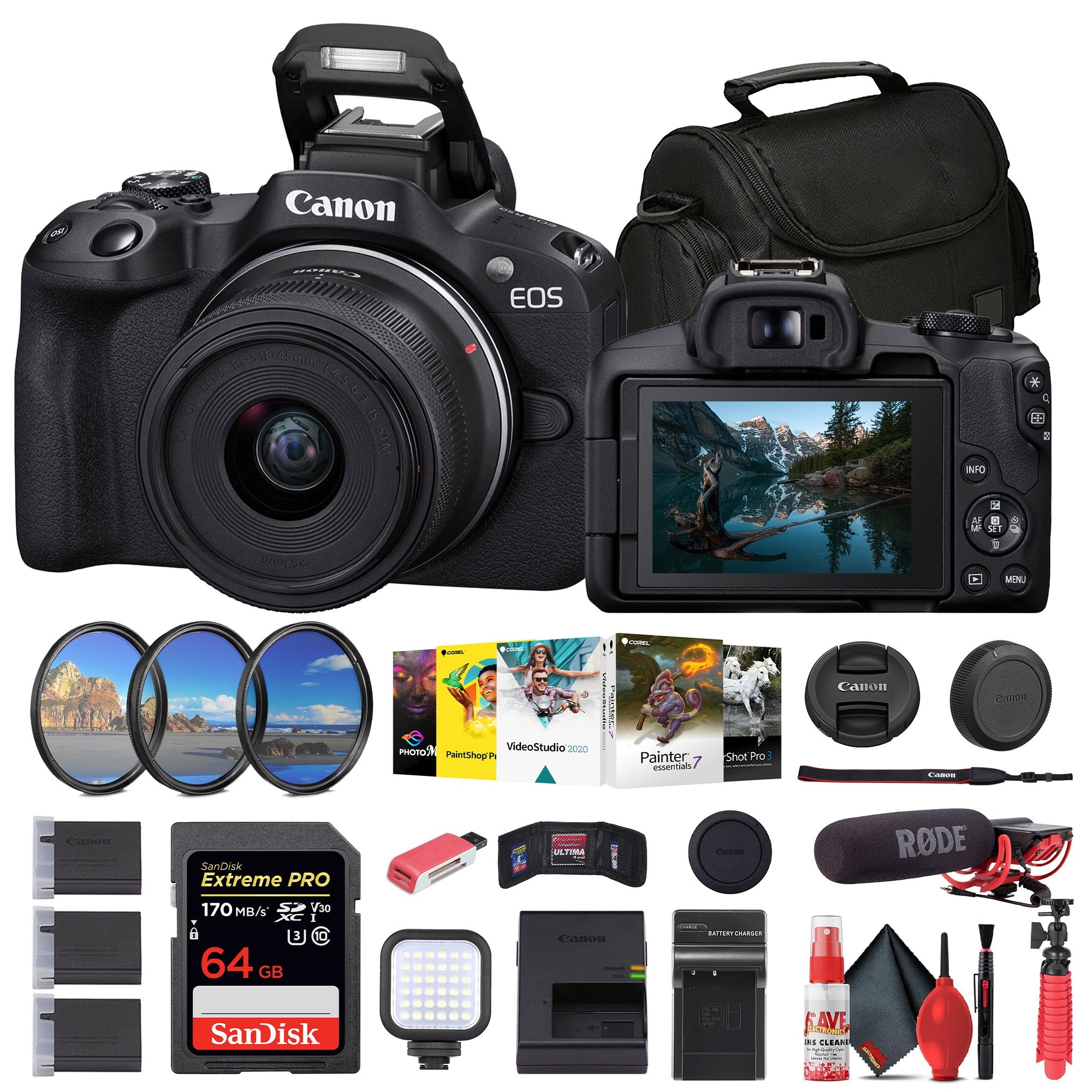 Canon EOS R50 Mirrorless Camera with 18-45mm Lens + 64GB Card + Bag + More