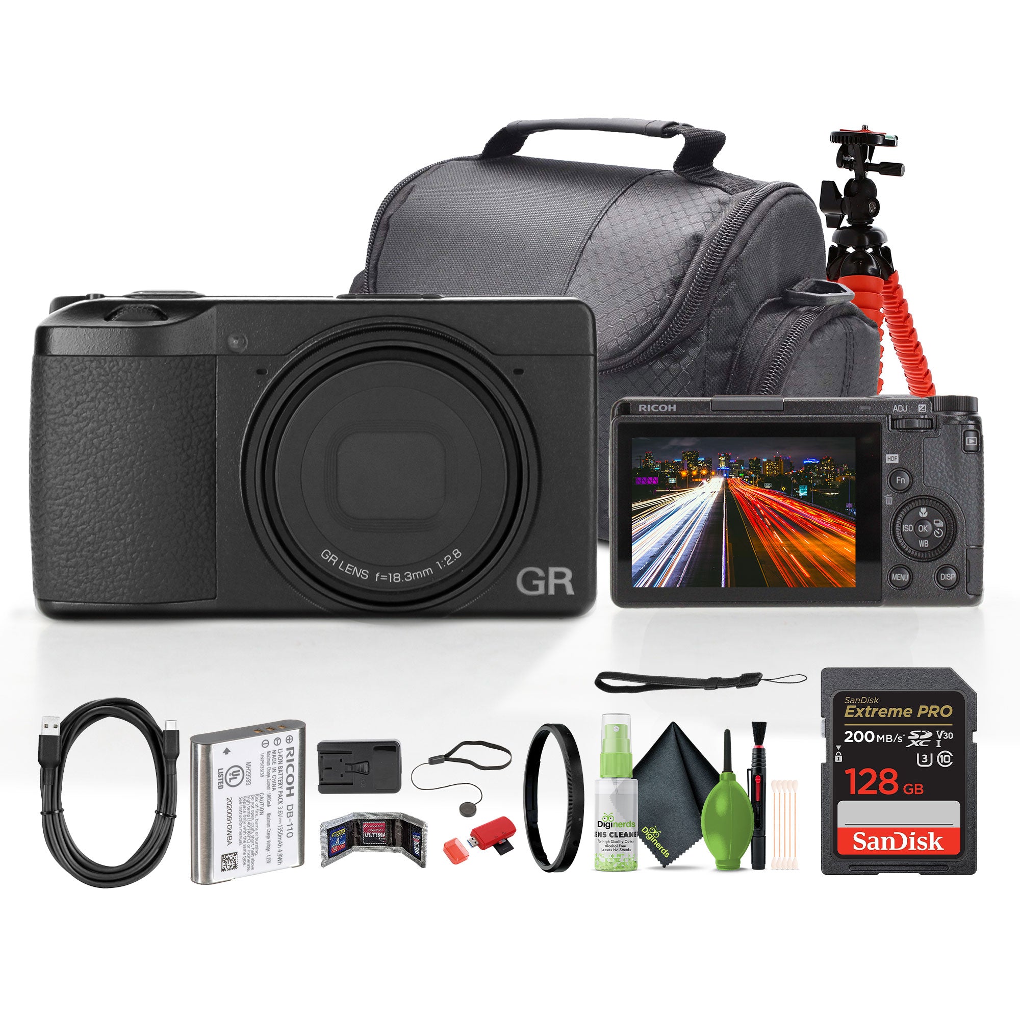 Ricoh GR III HDF Compact Portable Digital Camera + 64GB Memory Card + Camera Bag + More