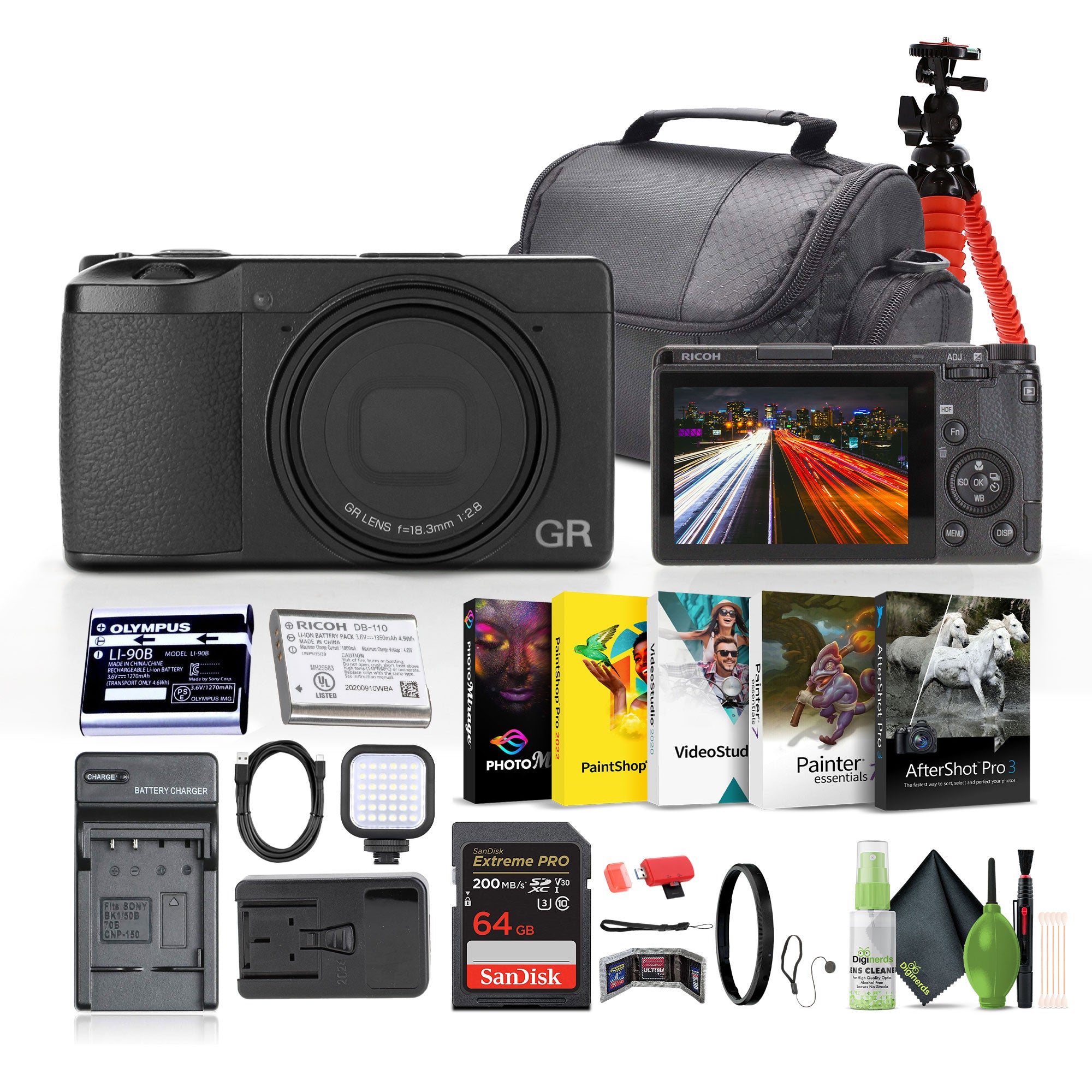 Ricoh GR III HDF Compact Portable Digital Camera + 64GB Memory Card + More
