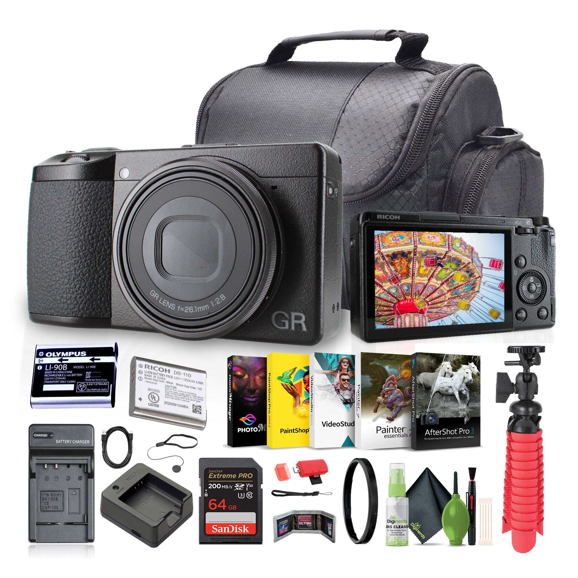 Ricoh GR IIIx Compact Portable Digital Camera + 64GB Memory Card + More