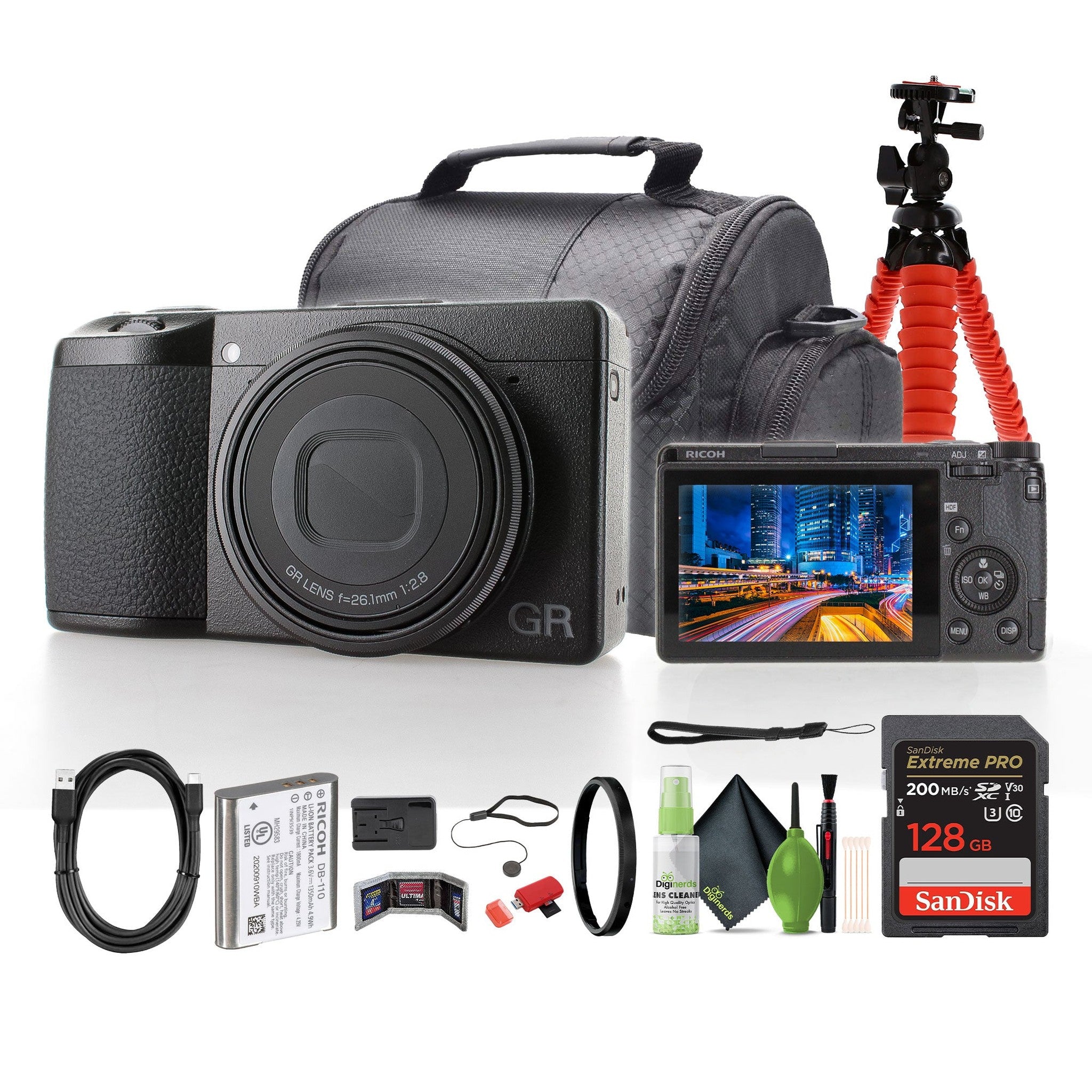 Ricoh GR IIIx HDF Compact Portable Digital Camera + 64GB Memory Card + Camera Bag + More Ricoh
