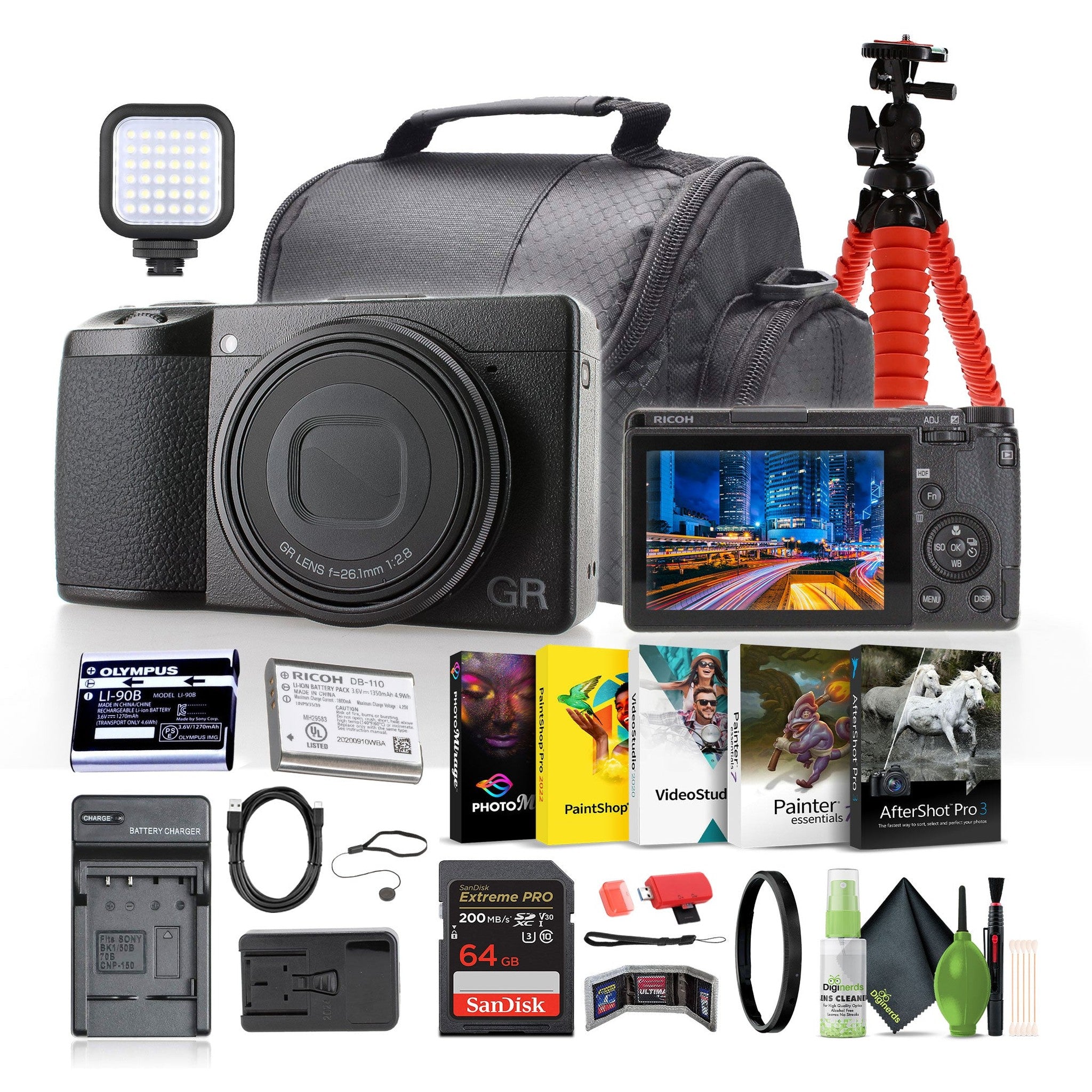 Ricoh GR IIIx HDF Compact Portable Digital Camera + 64GB Memory Card + More Ricoh