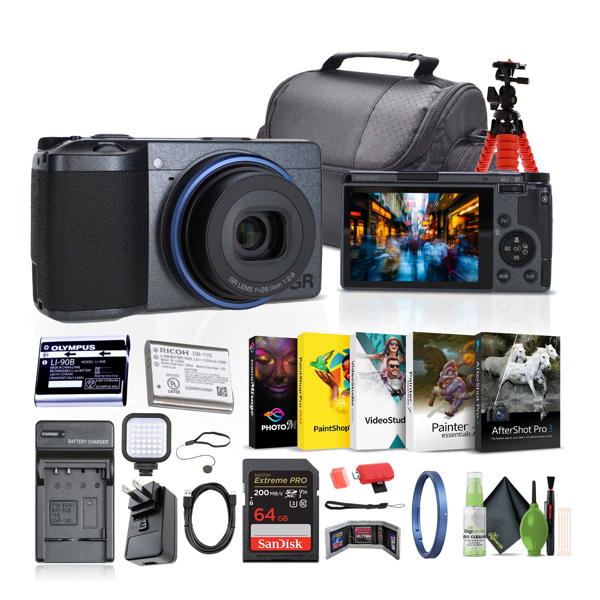 Ricoh GR IIIx Urban Edition Compact Portable Digital Camera + 64GB Memory Card + More