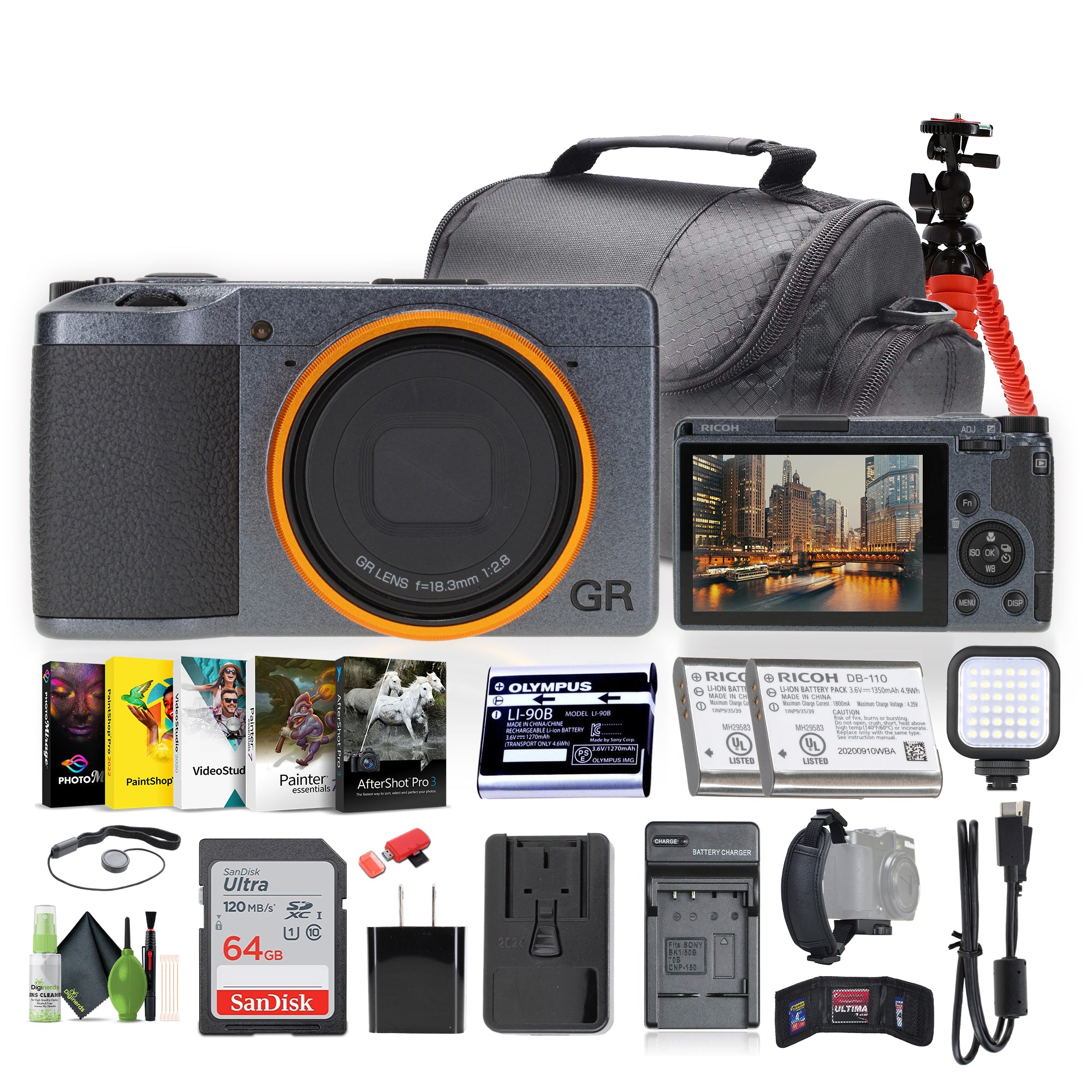 Ricoh GR III Street Edition Compact Portable Digital Camera + 64GB Memory Card + More