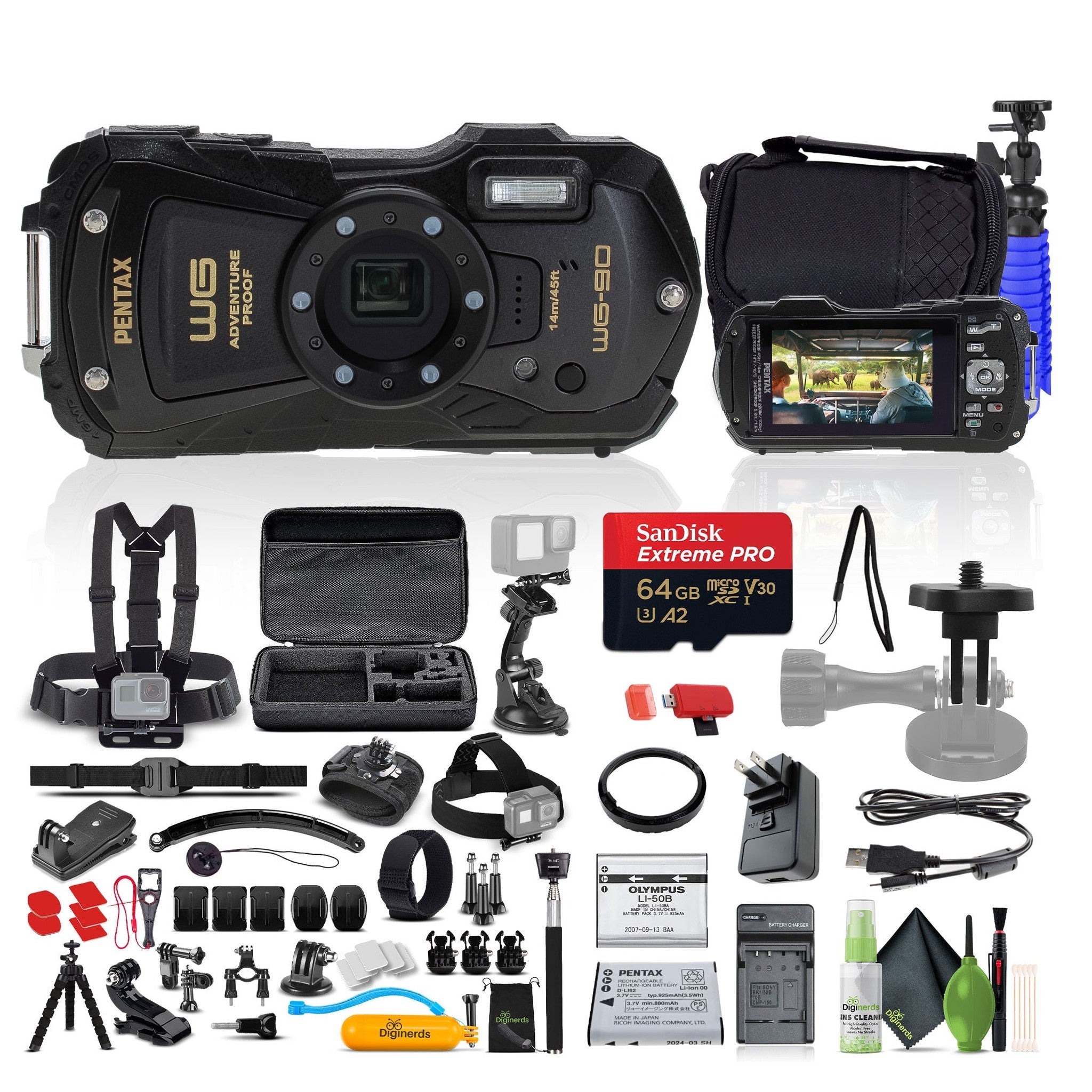 Ricoh Pentax WG-90 Waterproof, Shockproof, Dustproof, Freezeproof, Tough Digital Camera + More
