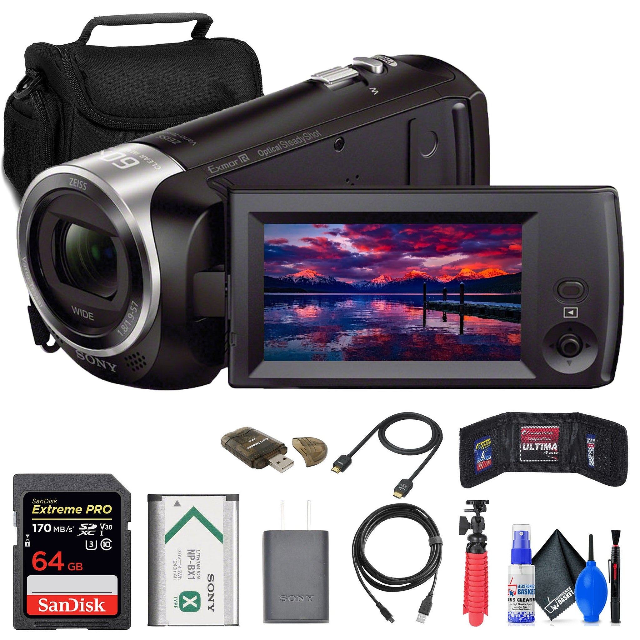 Sony HDR-CX405 HD Handycam + 64GB Card + Bag + Card Reader + Flex Tripod + More