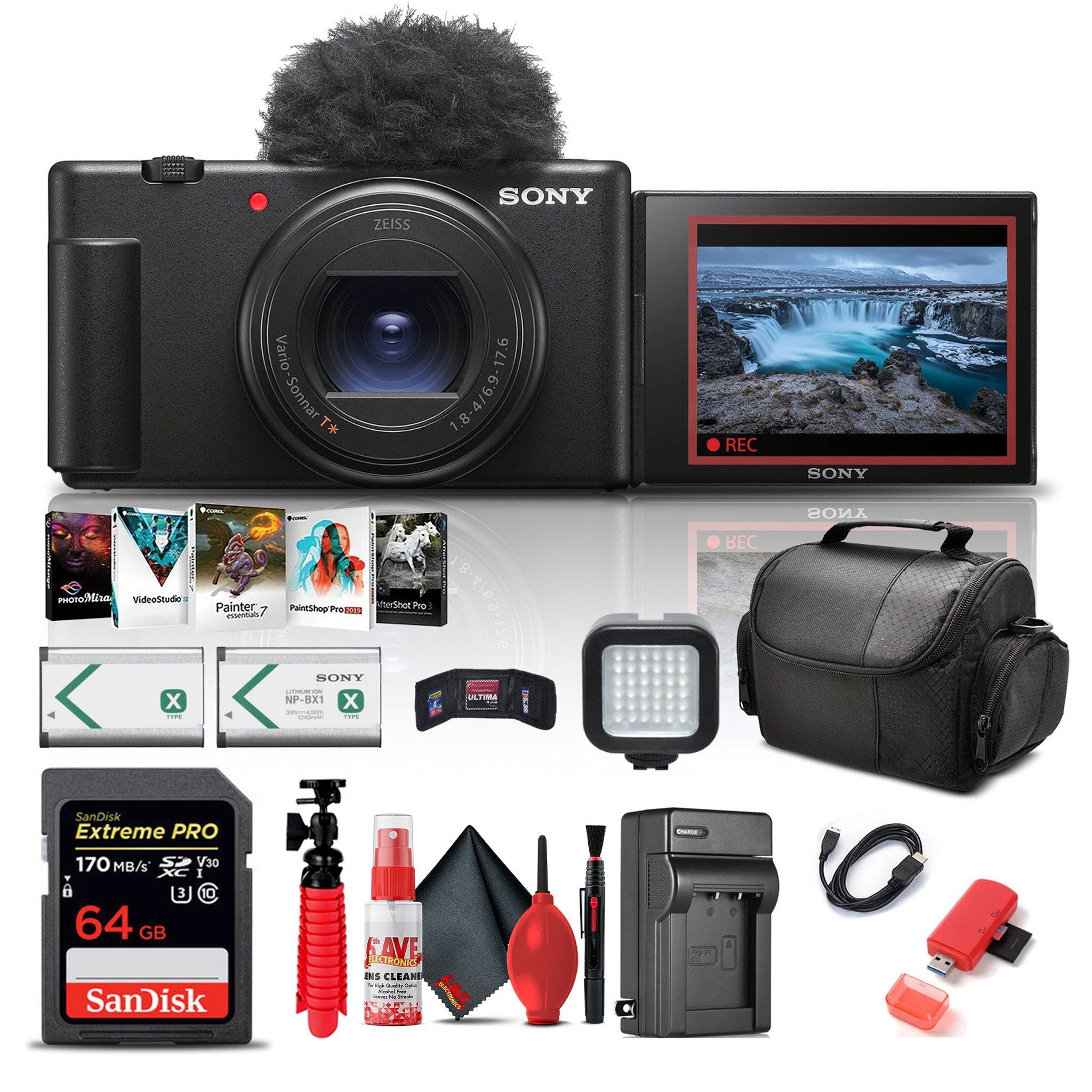 Sony ZV-1 II Digital Camera + 64GB Memory Card + Photo Software + Battery + More