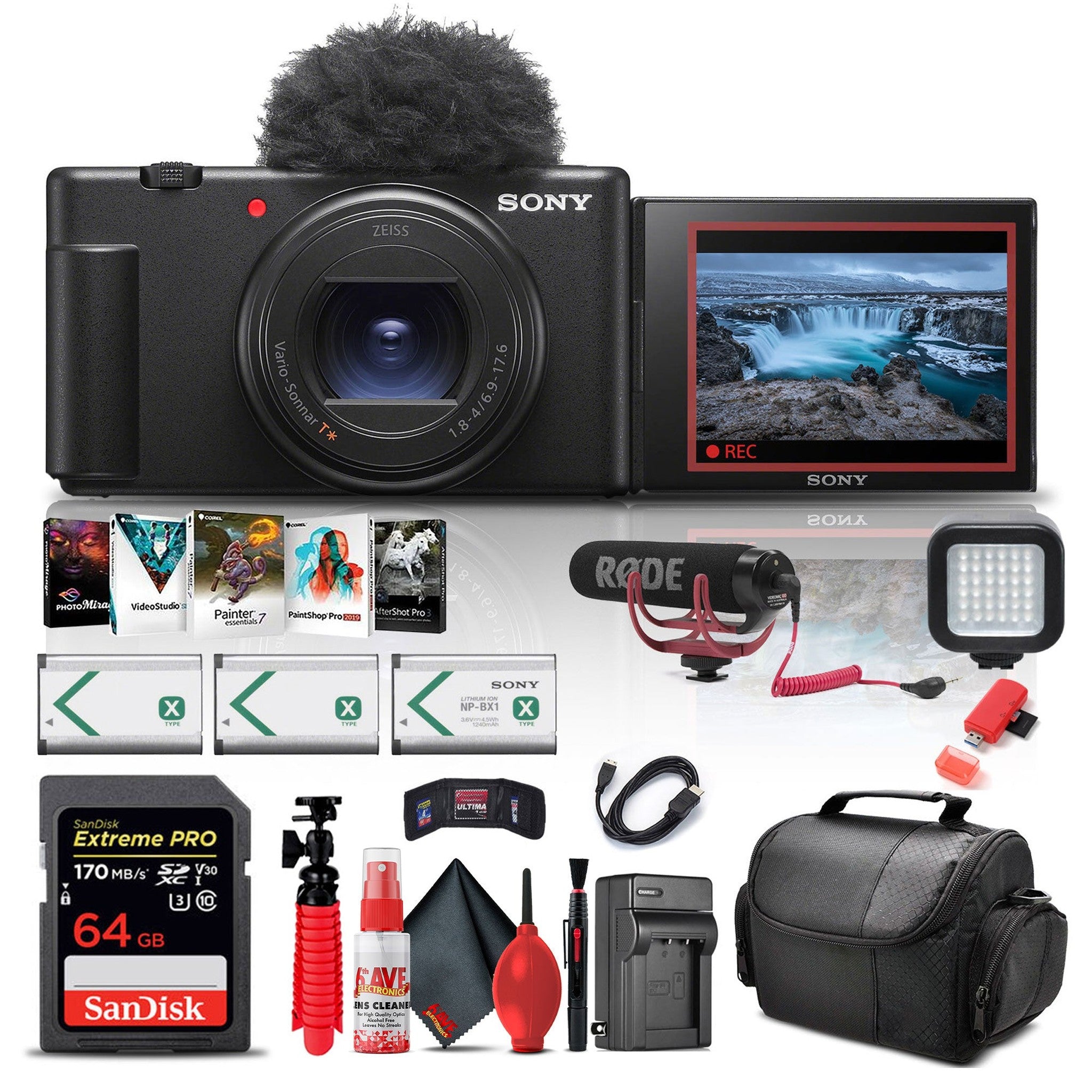 Sony ZV-1 II Digital Camera + Pro Mic + 64GB Memory Card + Photo Software + More