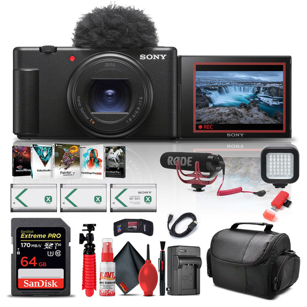 Sony ZV-1 II Digital Camera + Pro Mic + 64GB Memory Card + Photo Software + More