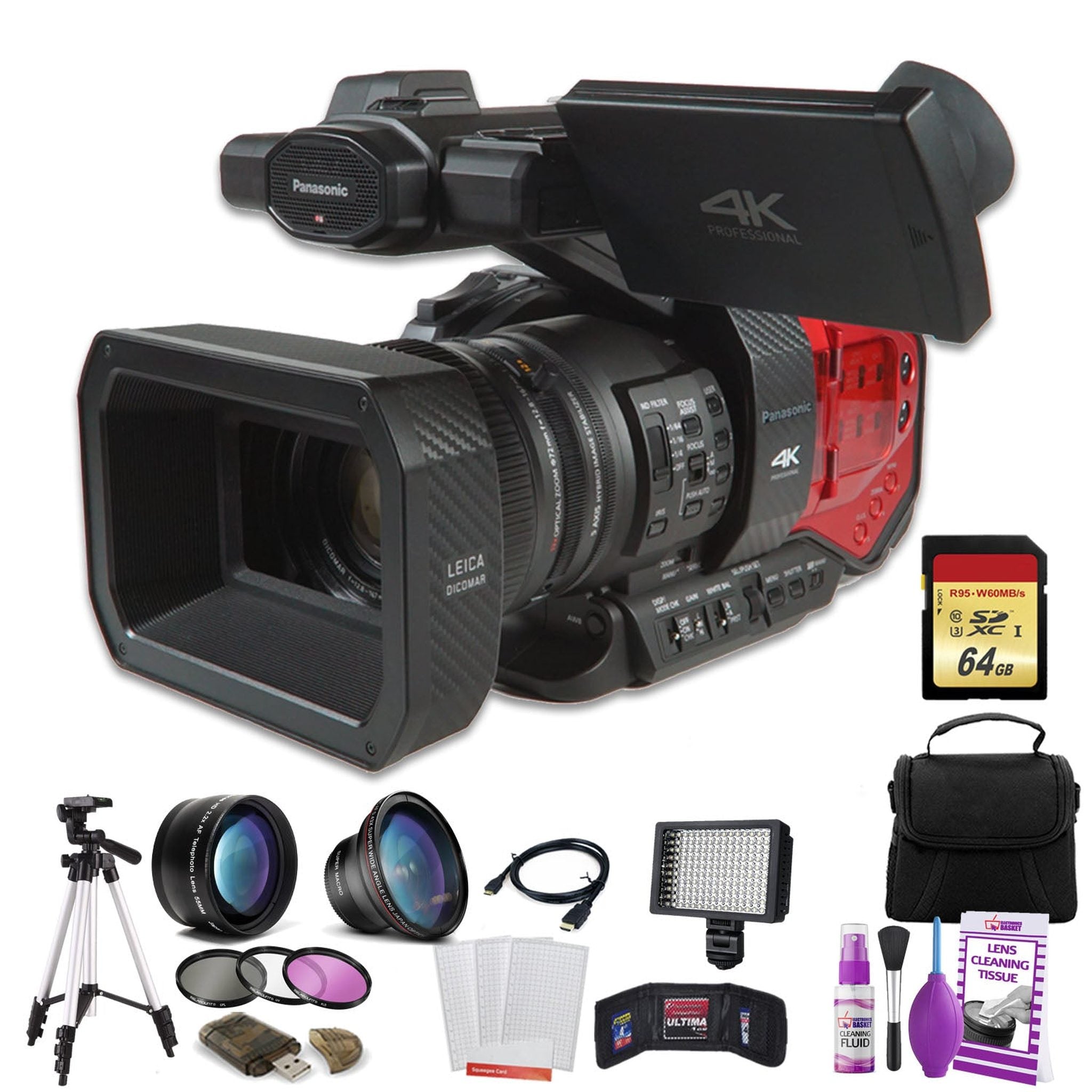 Panasonic AG-DVX200 4K Professional Camcorder AG-DVX200PJ8 W/ 64GB Memory Card, Bag, Tripod, Led Light and More Panasonic