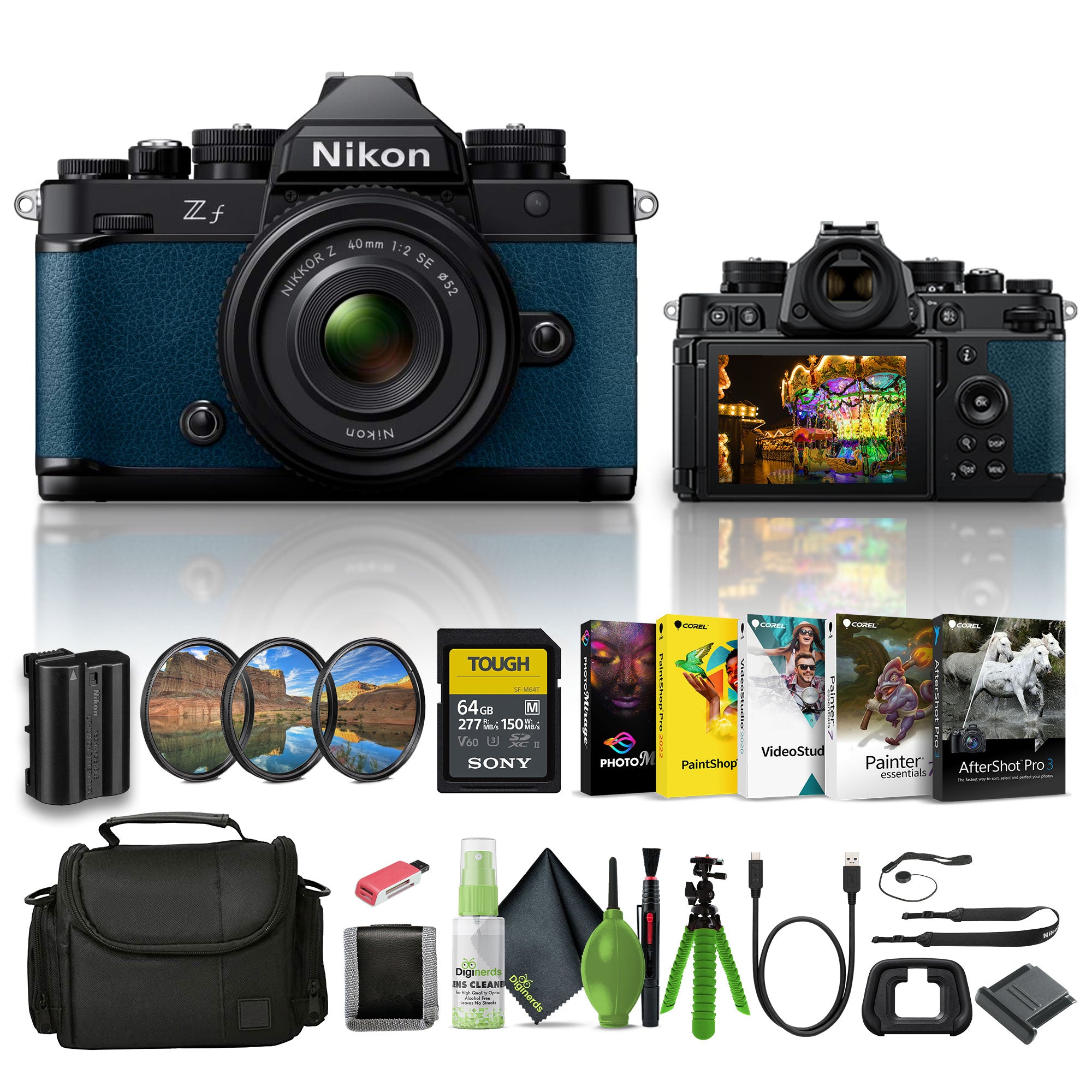 Nikon Zf 24.5MP Sensor 4K Video Recording Mirrorless Camera (Blue) With Nikon Lens Bundle