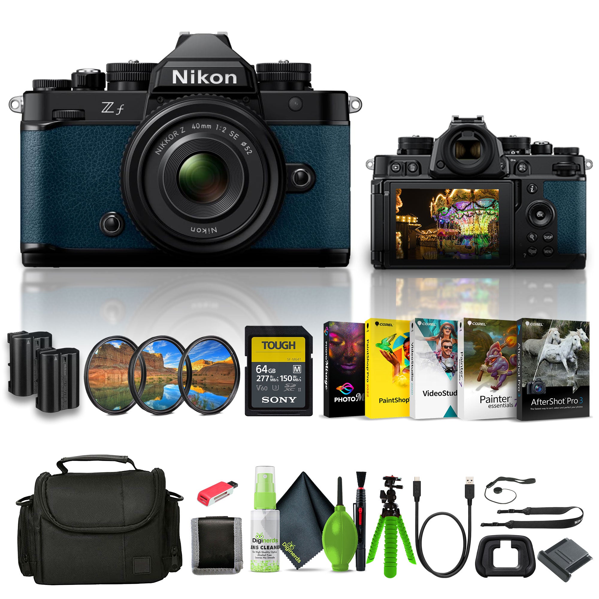 Nikon Zf 24.5MP Sensor 4K Video Recording Mirrorless Camera (Blue) With Nikon Lens Bundle