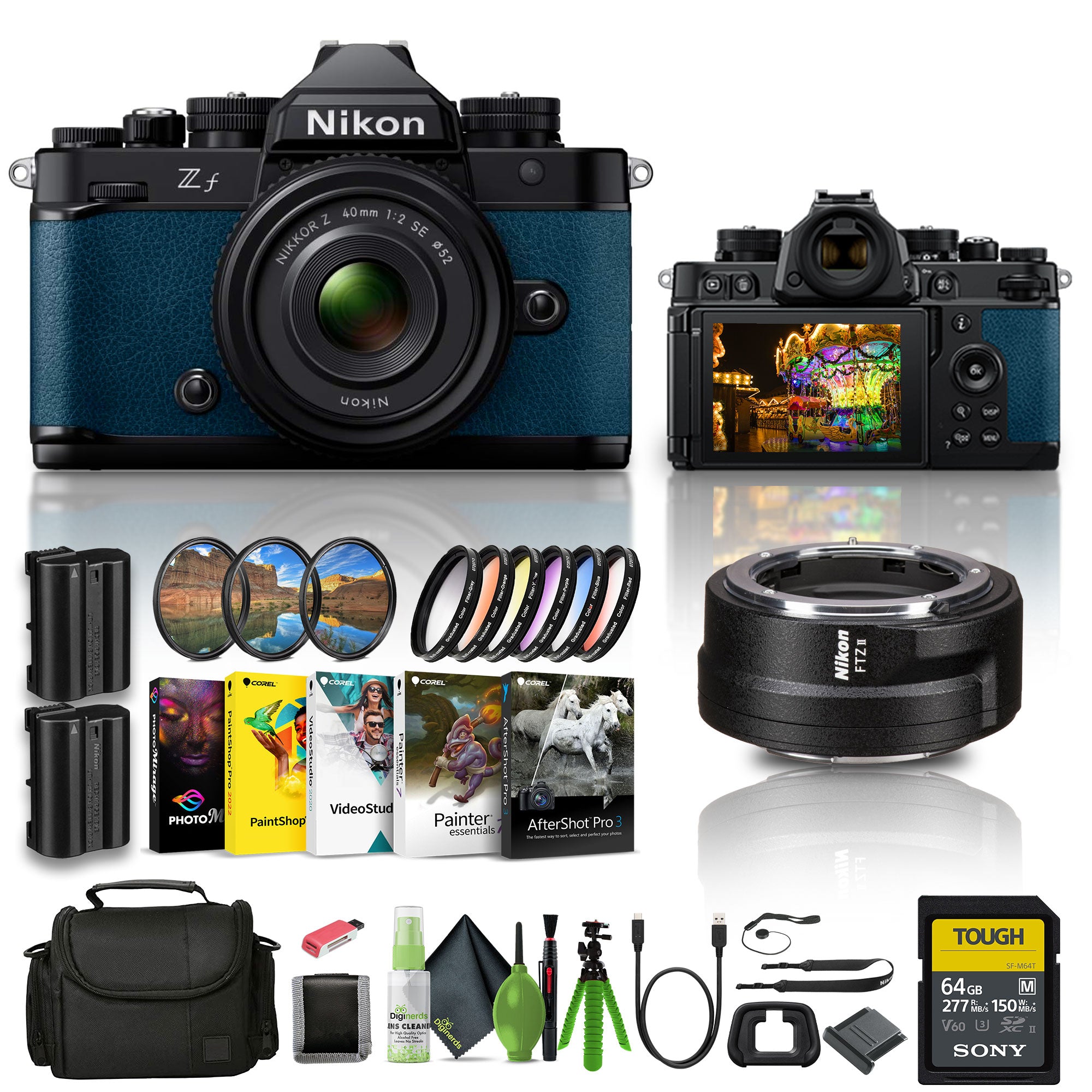 Nikon Zf 24.5MP Sensor 4K Video Recording Mirrorless Camera (Blue) With Nikon Lens Bundle