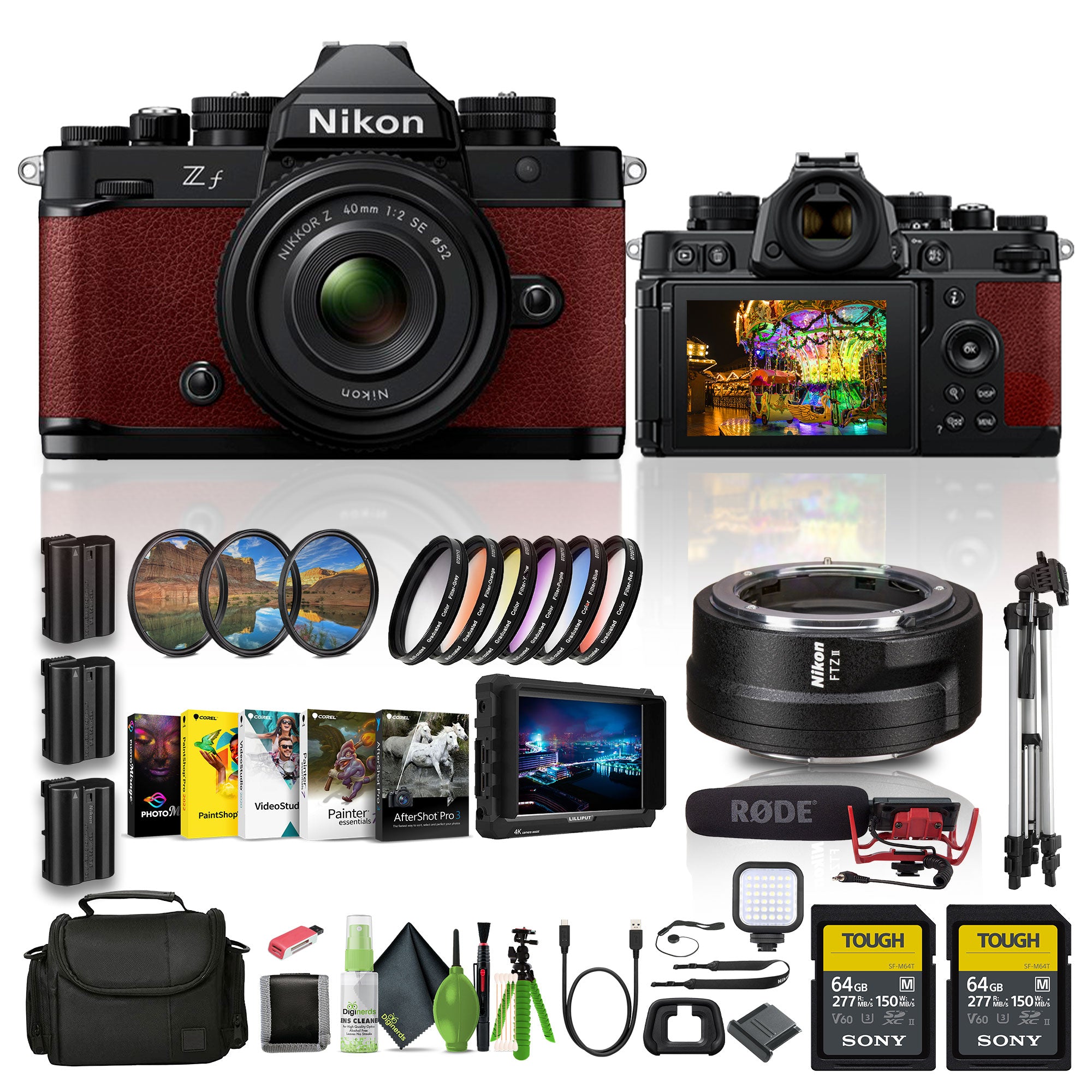Nikon Zf 24.5MP Sensor 4K Video Recording Mirrorless Camera (Red) With Nikon Lens Bundle