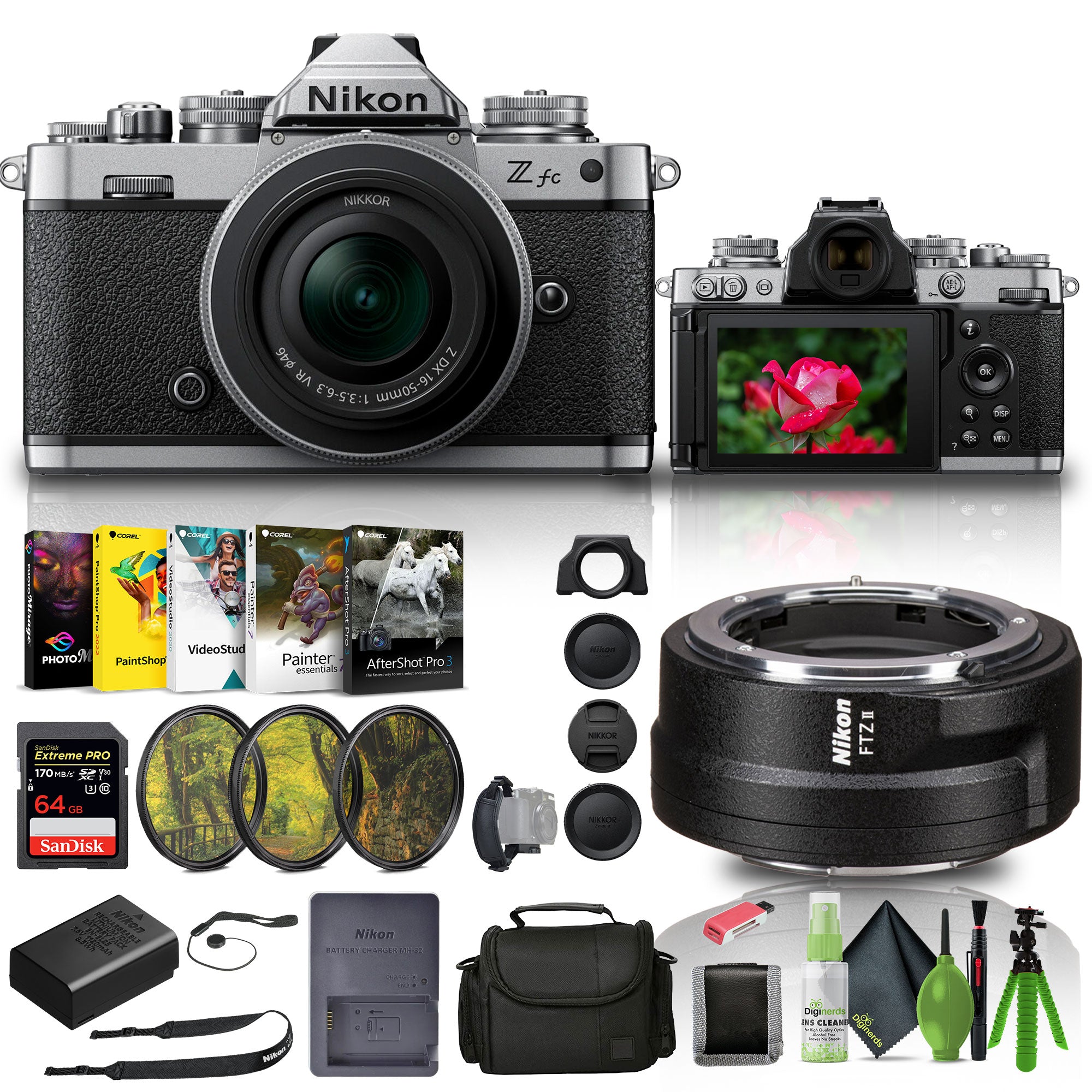 Nikon Zfc Mirrorless Camera with 16-50mm Lens Silver 1675 + FTZ II Adapter + More