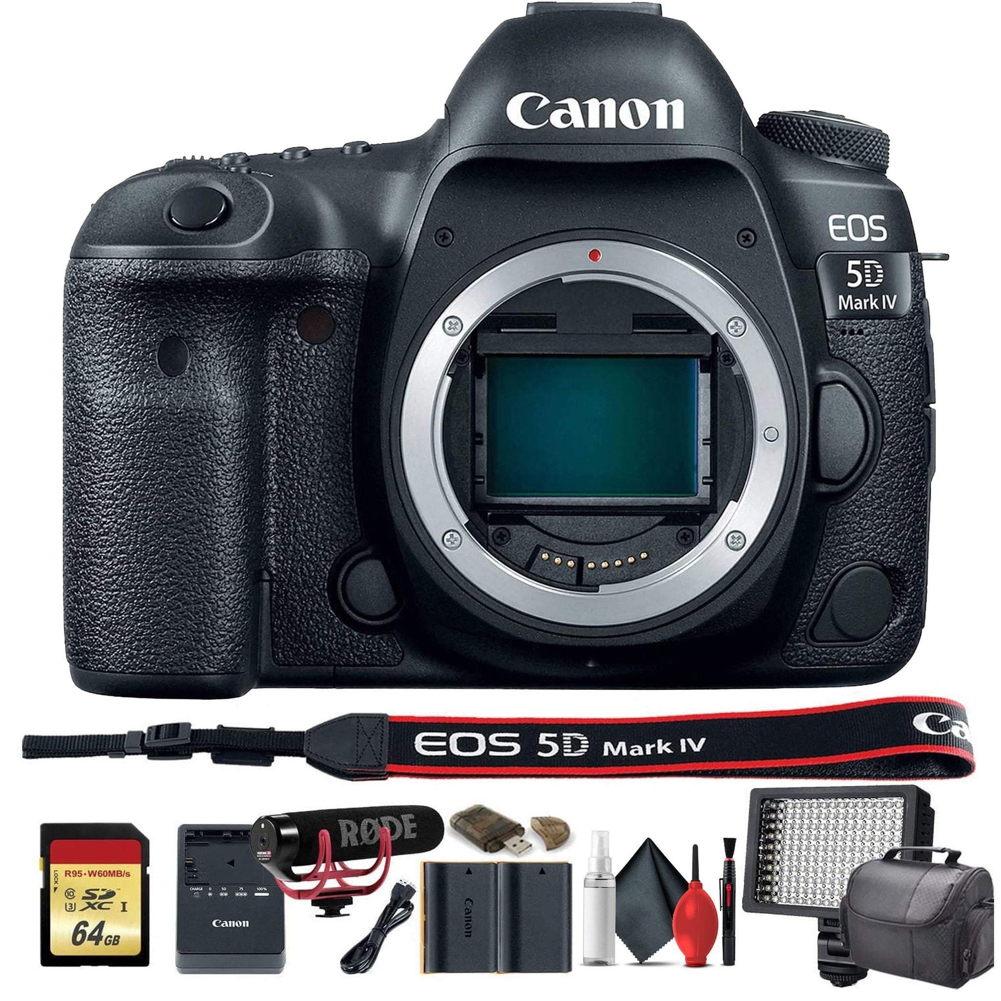 Canon EOS 5D Mark IV DSLR Camera 1483C002 W/Bag, Extra Battery, LED Light, Mic, Filters and More - Reconditioned Canon