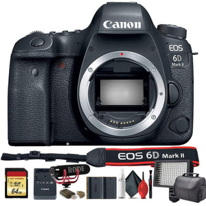 Canon EOS 6D Mark II DSLR Camera International Model 1897C002 W/Bag, Extra Battery, LED Light, Mic, Filters and More - Reconditioned Canon
