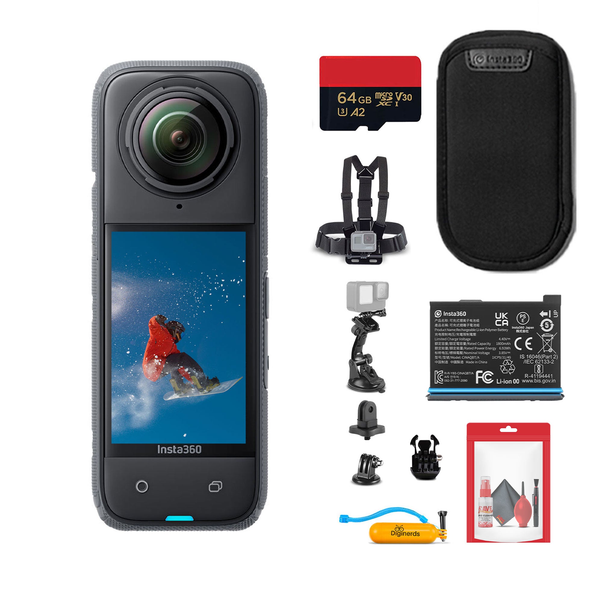 Insta360 X4 Waterproof 360 Action Camera + 50-in-1 Accessory Kit + 64GB Card Bundle