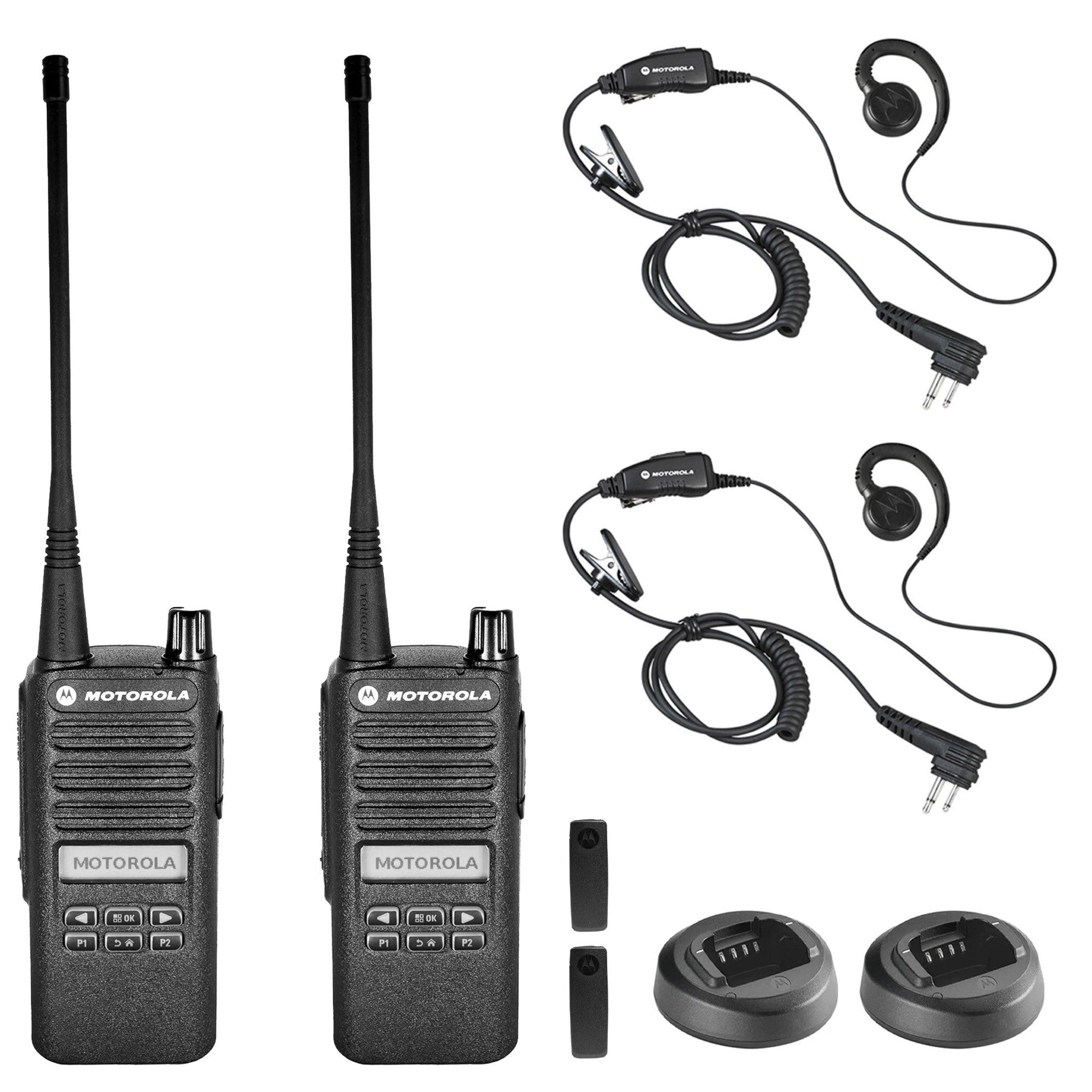 Motorola CP100D Analog UHF Portable Two Way Radio With Display and Limited Keypad, - 2 Pack With Mic Bundle Motorola Solutions
