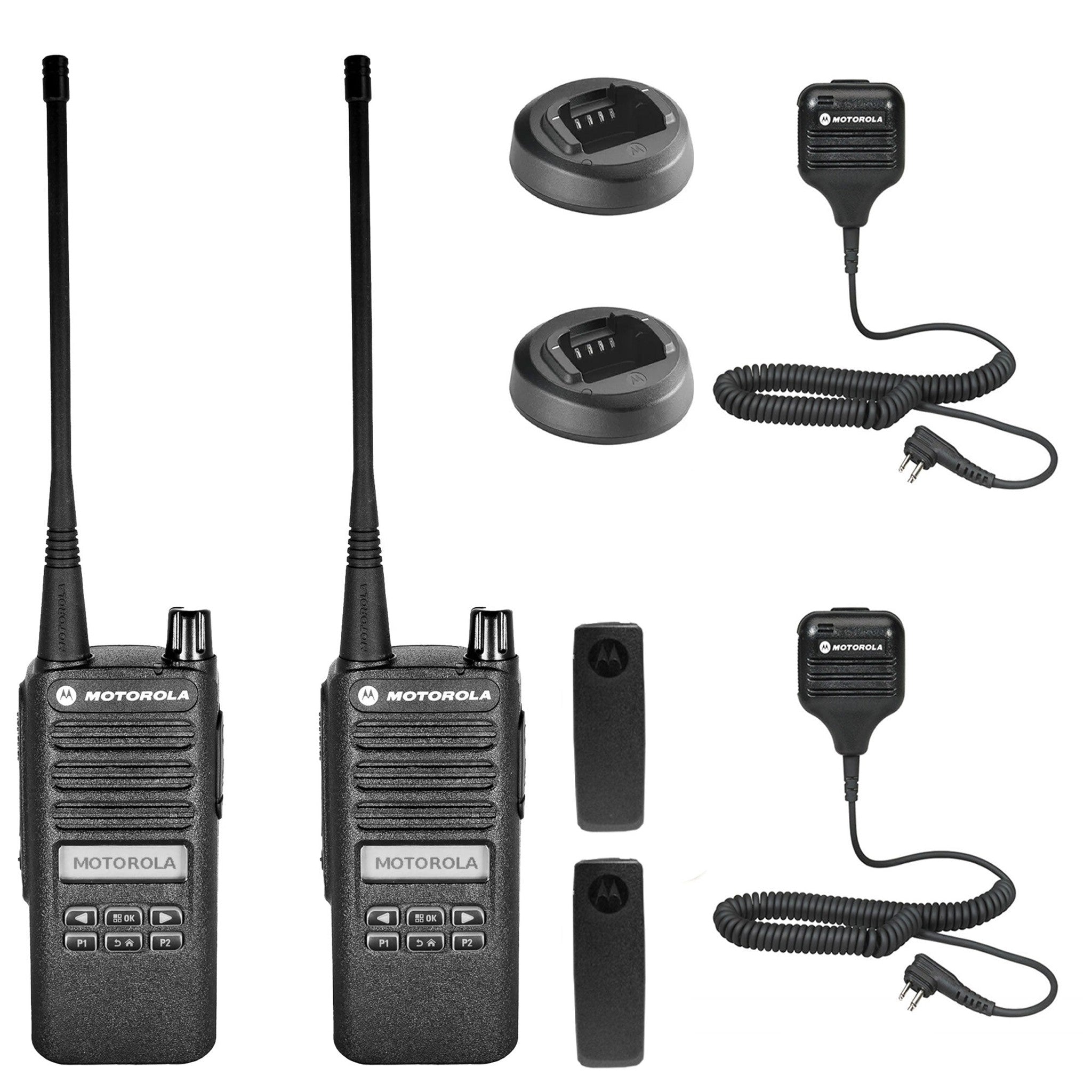 Motorola CP100D Analog UHF Portable Two Way Radio With Display and Limited Keypad, 16 Channel, - 2 Pack With Mic Bundle Motorola Solutions
