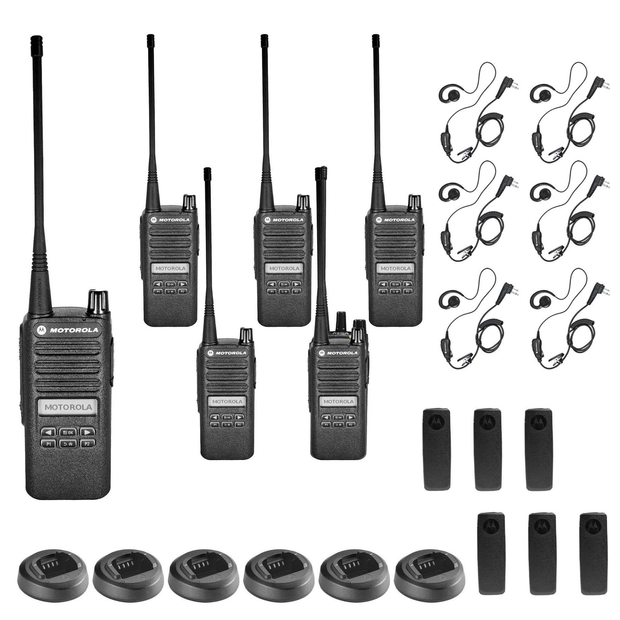 Motorola CP100D Analog UHF Portable Two Way Radio With Display and Limited Keypad, - 6 Pack With Mics Bundle Motorola Solutions