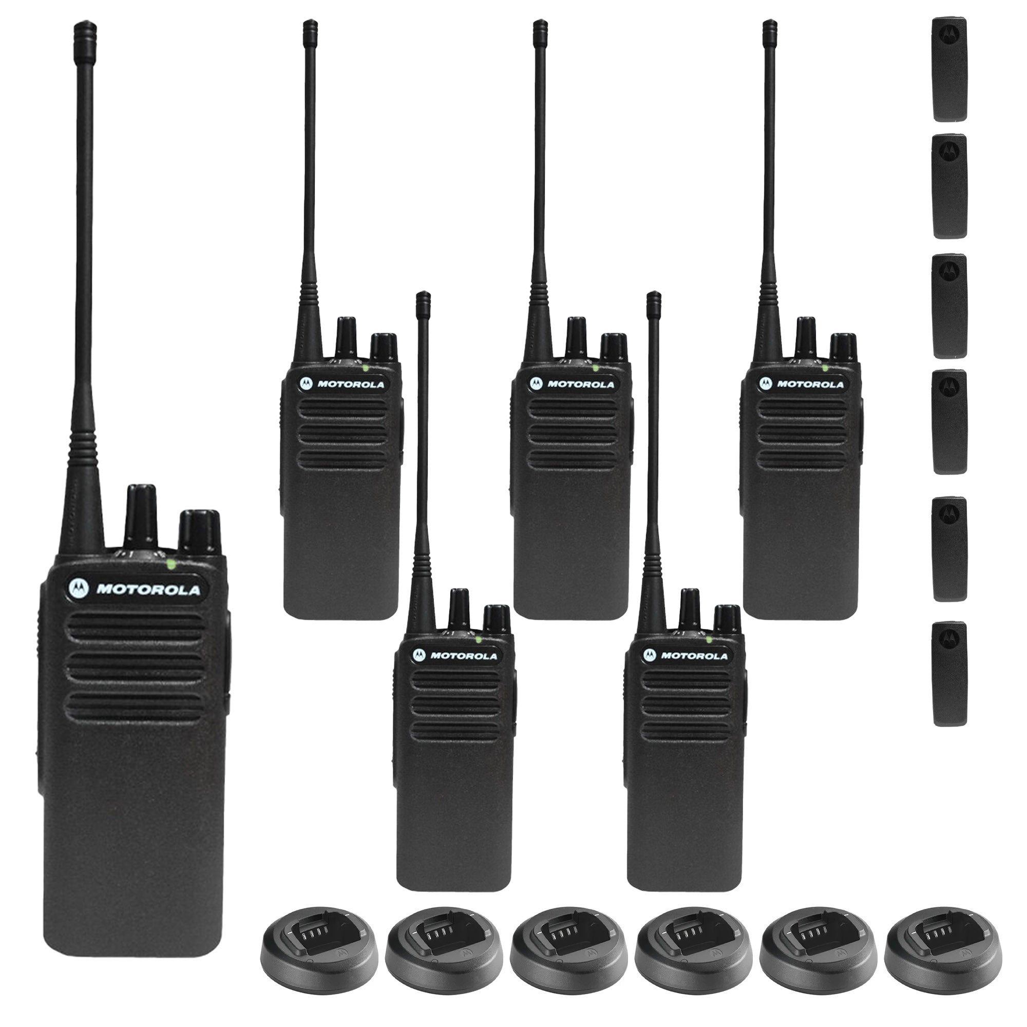 Motorola CP100D Analog UHF Portable Non-Display Two Way Radio, 16 Channel, 4 Watt - 6 Pack Bundle