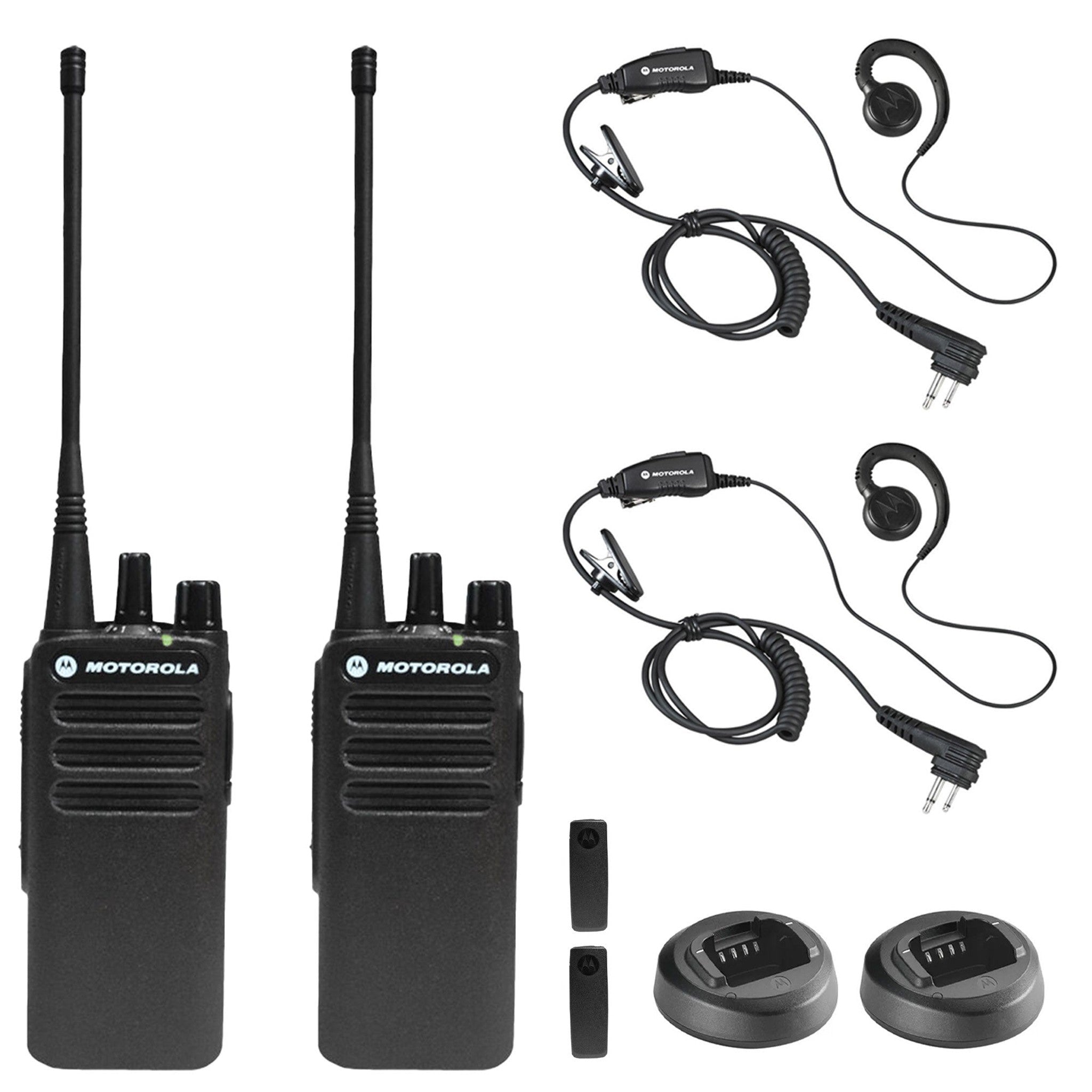 Motorola CP100D Analog UHF Portable Non-Display Two Way Radio, 16 Channel, - 2 Pack With Mic Bundle Motorola Solutions