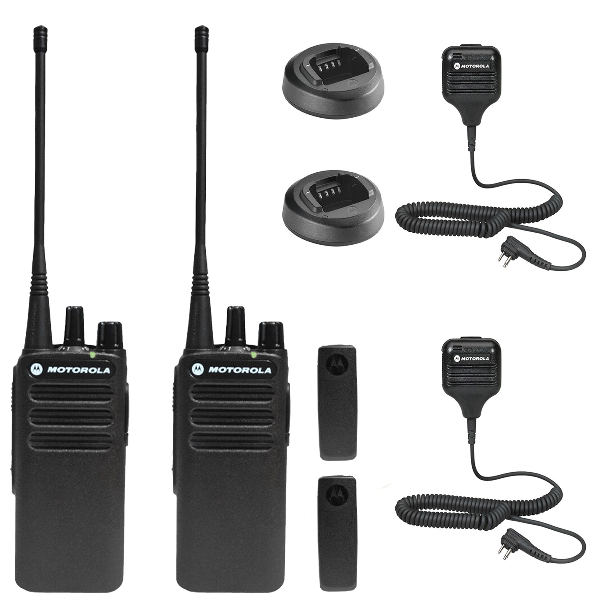 Motorola CP100D Analog UHF Portable Non-Display Two Way Radio, 16 Channel, 2 Pack With Mic Bundle