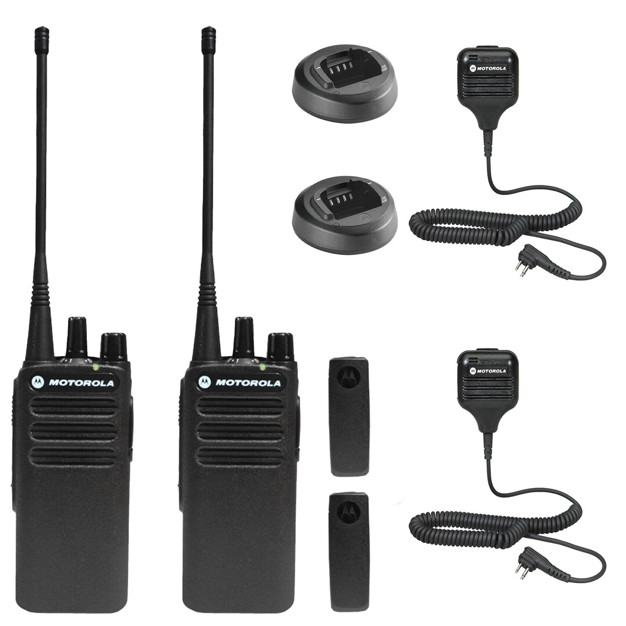 Motorola CP100D Analog UHF Portable Non-Display Two Way Radio, 16 Channel, 2 Pack With Mic Bundle Motorola Solutions