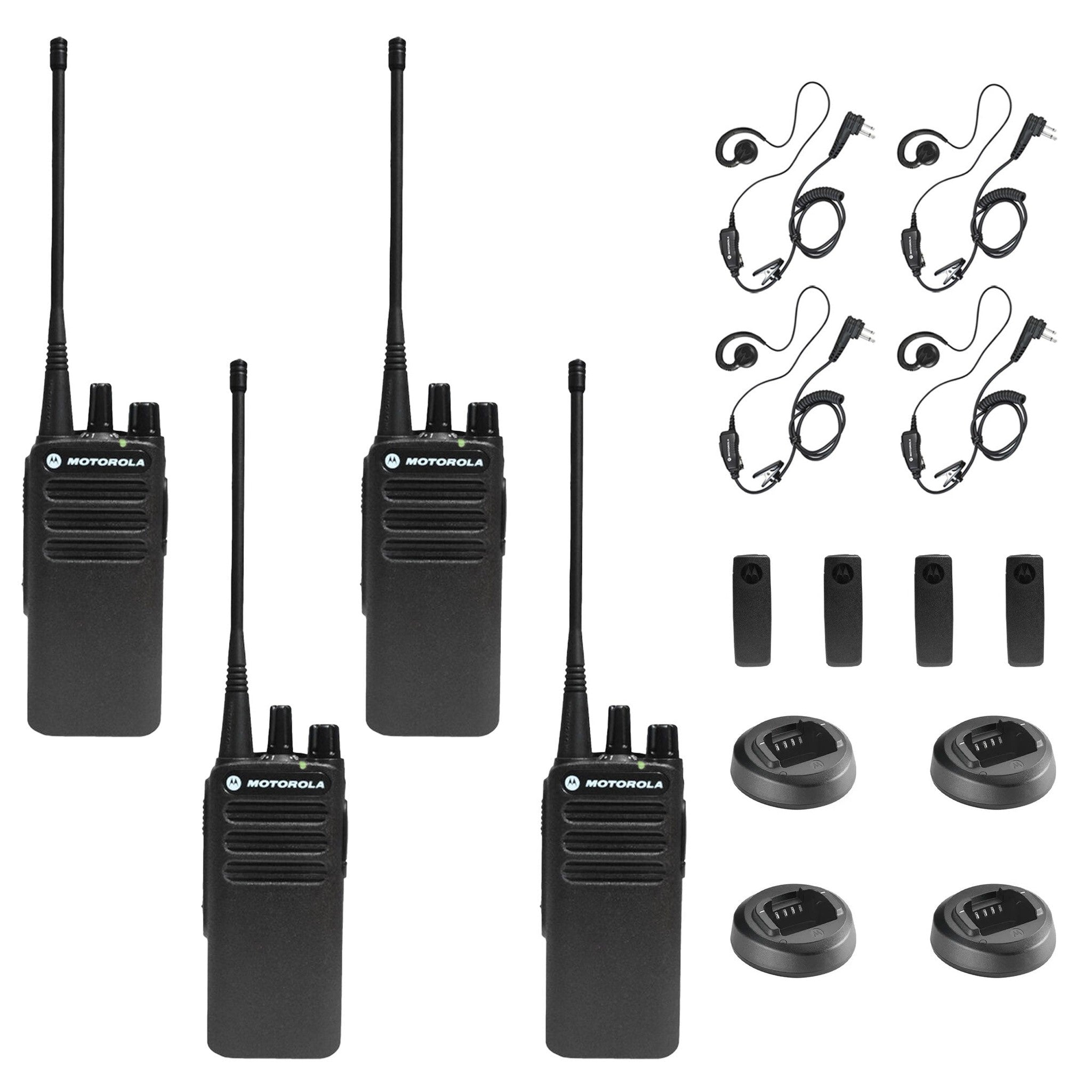 Motorola CP100D Analog UHF Portable Non-Display Two Way Radio, 16 Channel, - 4 Pack With Mic Bundle Motorola Solutions