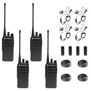 Motorola CP100D Analog UHF Portable Non-Display Two Way Radio, 16 Channel, - 4 Pack With Mic Bundle Motorola Solutions
