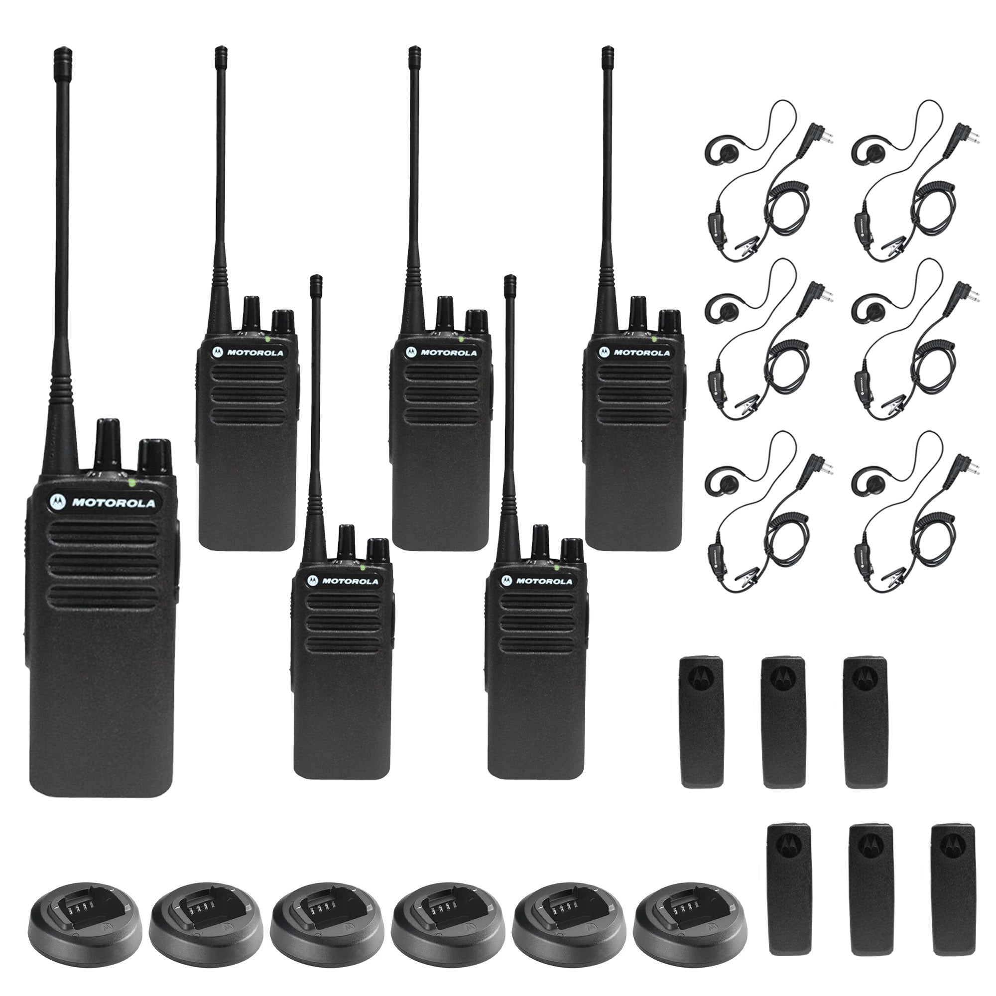 Motorola CP100D Analog UHF Portable Non-Display Two Way Radio, 16 Channel, - 6 Pack With Mics Bundle