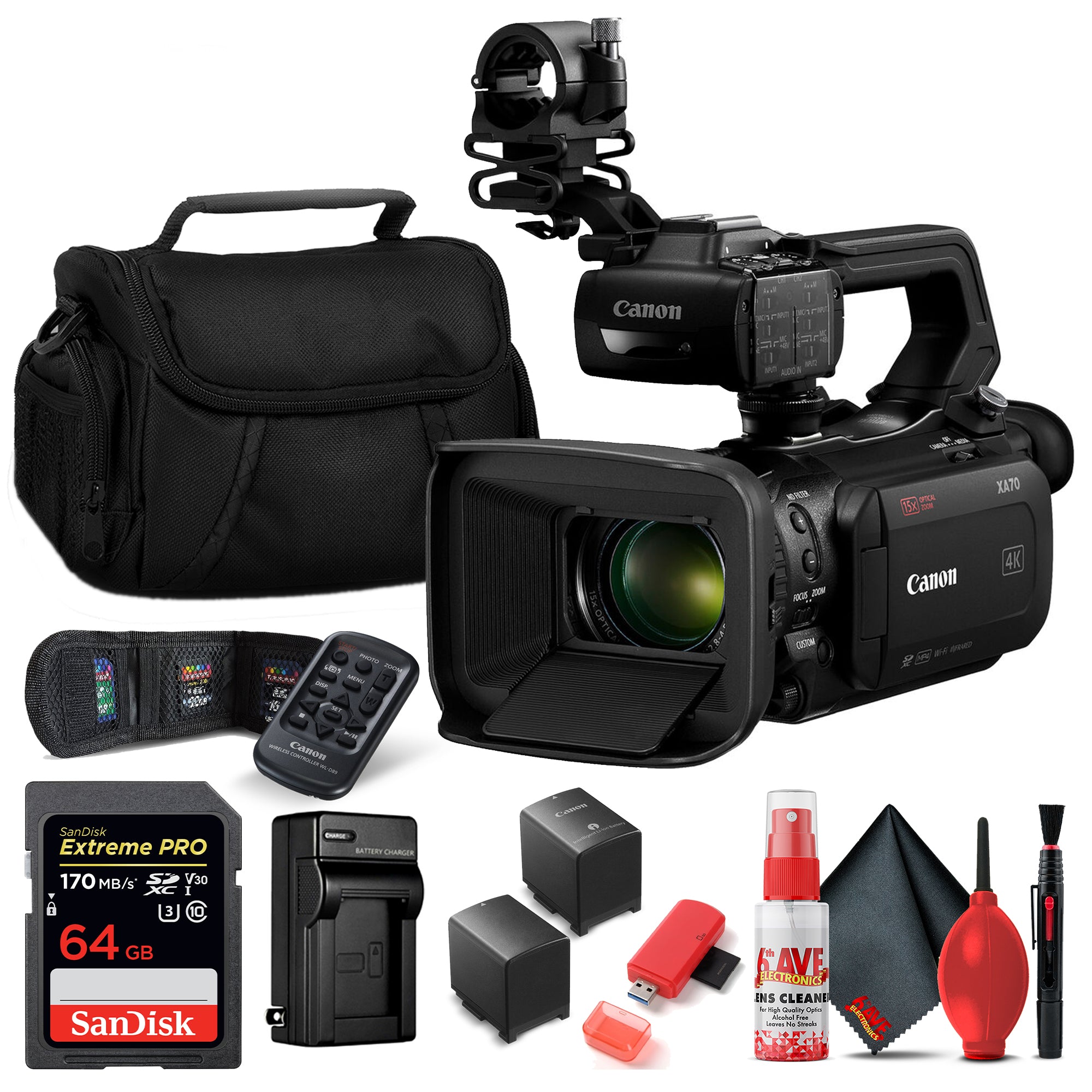 Canon XA70 Camcorder + 64GB Card, Extra Battery/Charger & more accessories