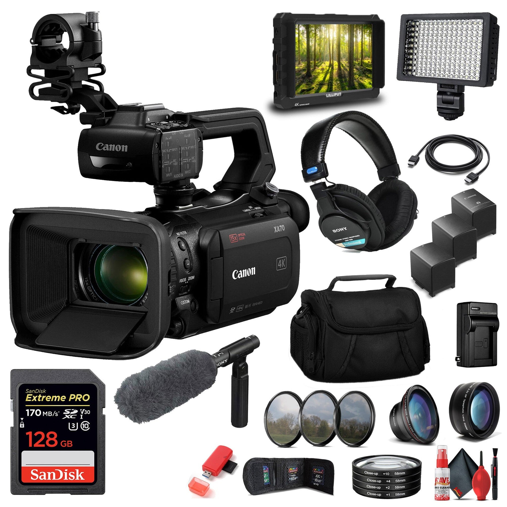 Canon XA70 Camcorder + Microphone, Professional Headphones, & many accessories - Reconditioned Canon