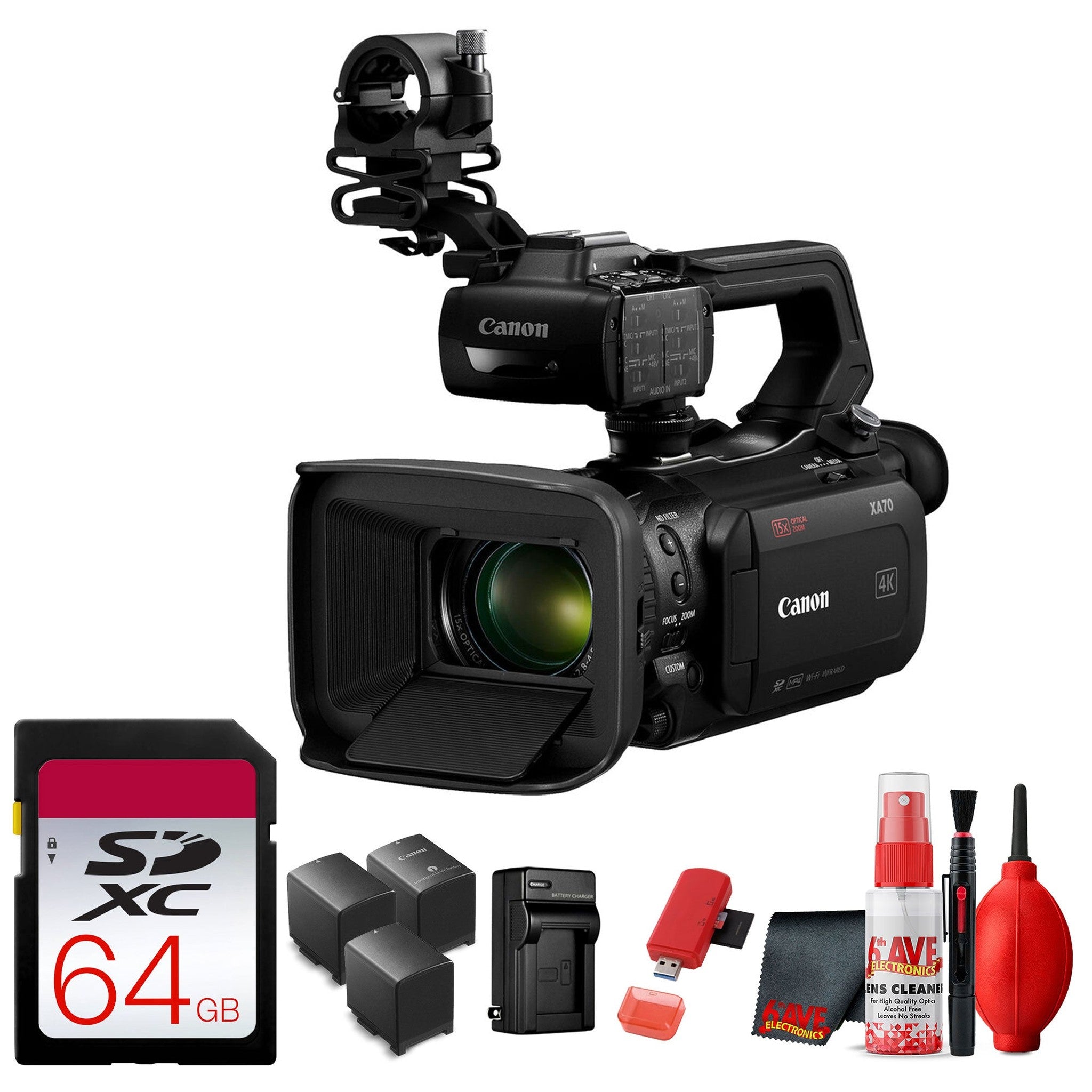 Canon XA70 Camcorder + 64GB Memory Card, Extra battery/charger & many more
