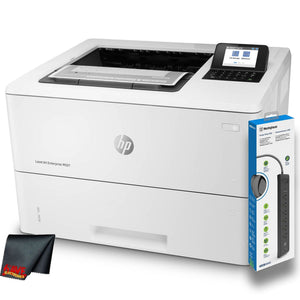 Hewlett Packard LaserJet Enterprise M507dn Monochrome Printer 1PV87A With Power Strip Surge Protector and MicroFiber Cleaning Cloth