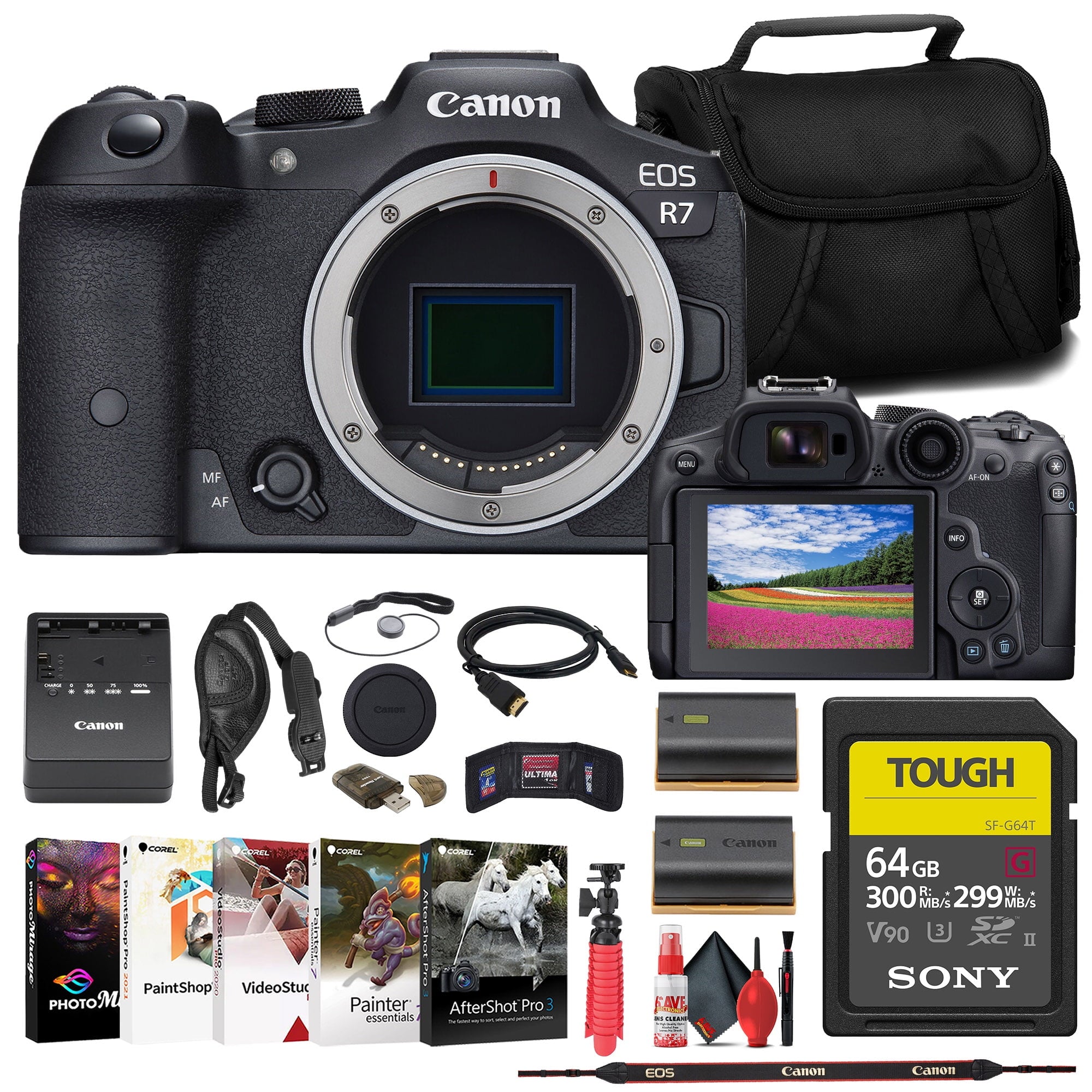 Canon EOS R7 Mirrorless Camera + 64GB TOUGH SD Card + Bag Starter Bundle