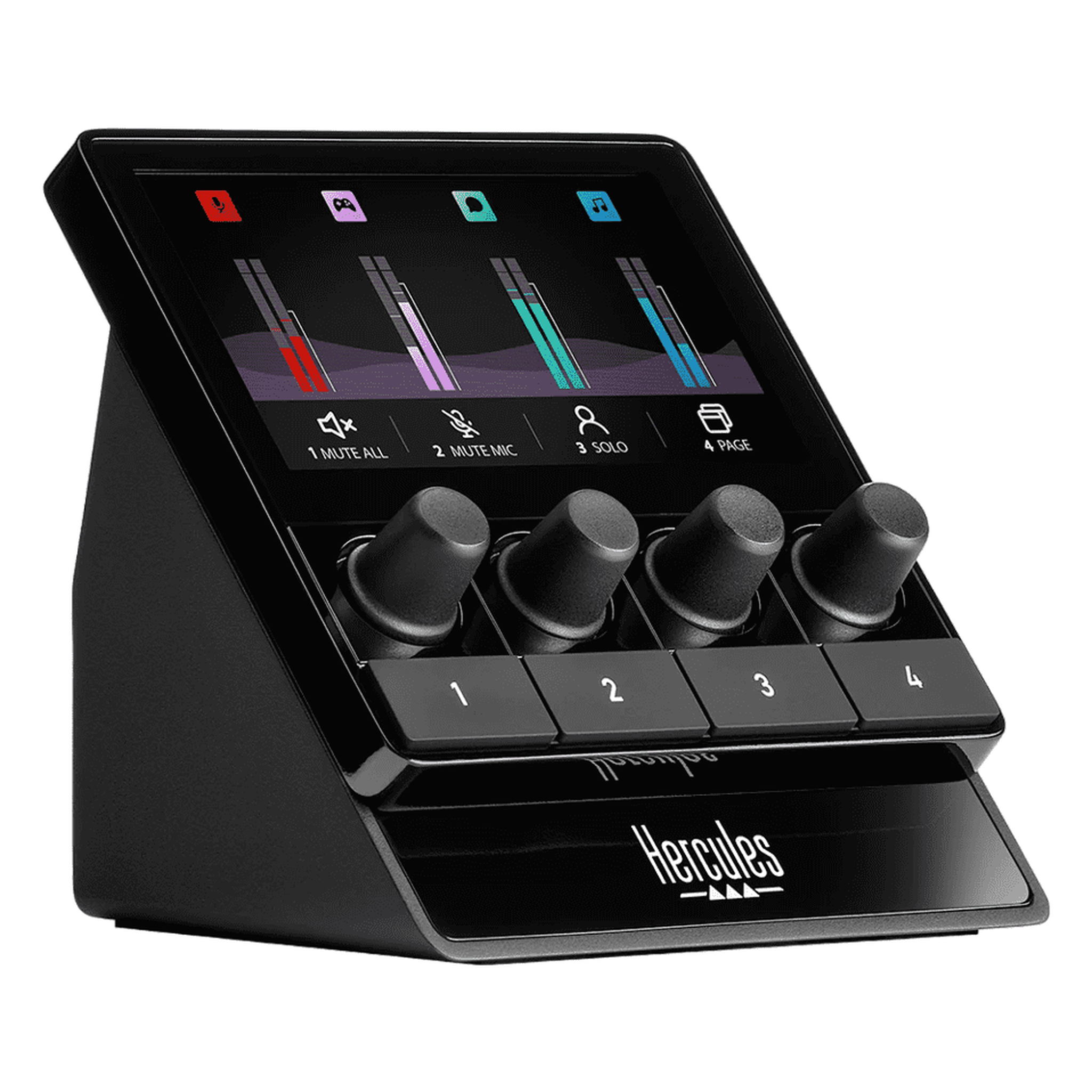 Hercules Stream 100, Audio Mixer for Content Creators, Up to 8 Tracks, LCD Screen, High Resolution Encoders, 4 Actions Buttons and Customizable Interface. Compatible with Windows PC Only Hercules DJ