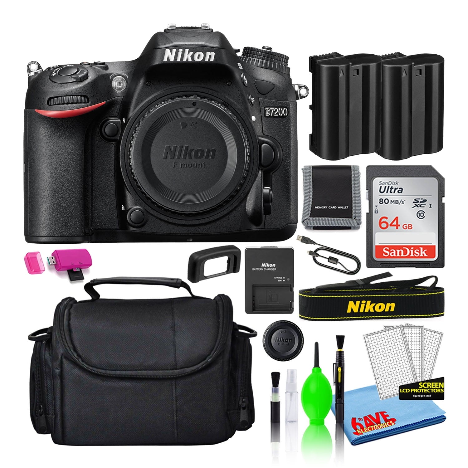 Nikon D7200 Digital Camera Body Only 1554 + 64GB SD Card + Camera Bag Intl