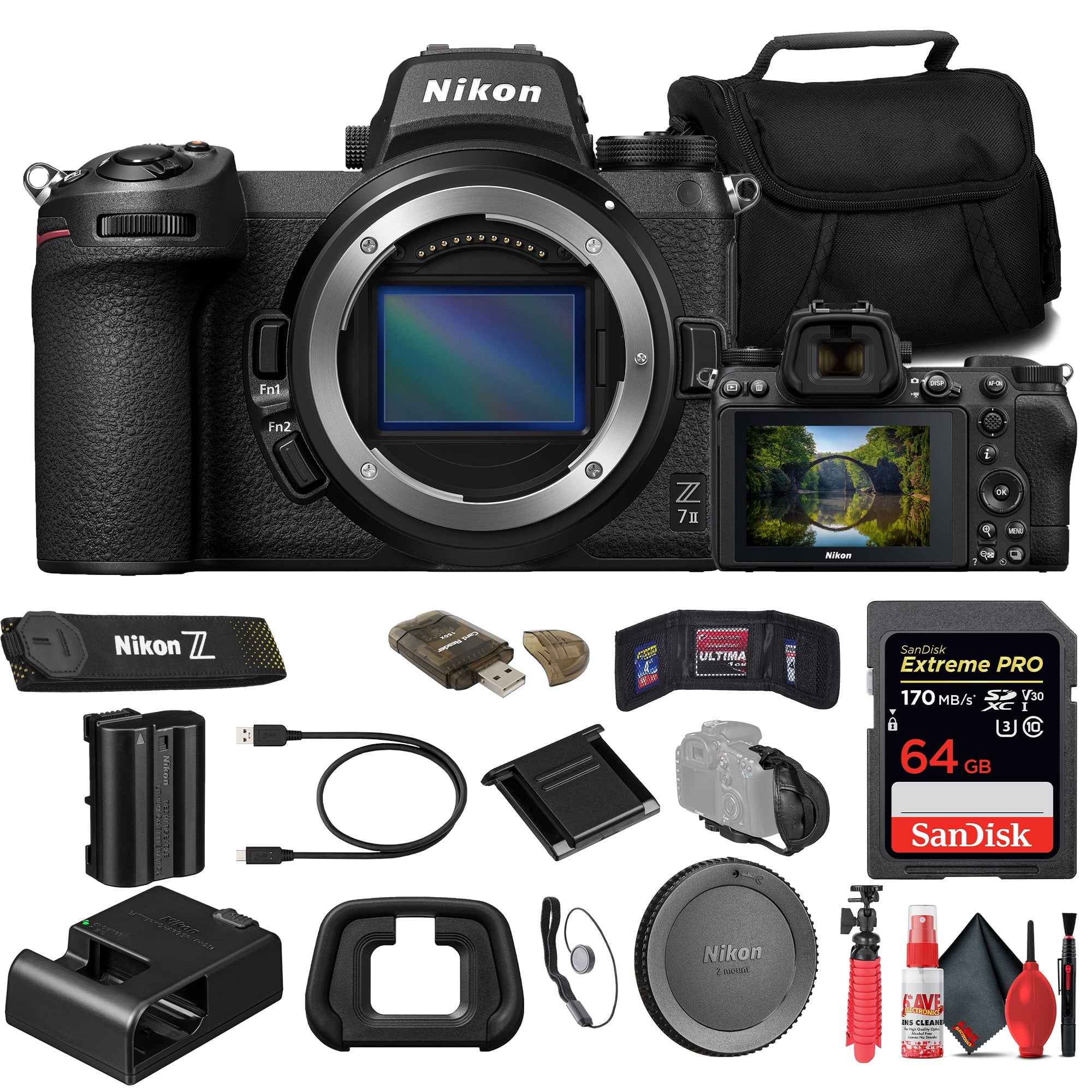 Nikon Z7 II Mirrorless Camera + 64GB Card + Bag + Card Reader + Tripod + More