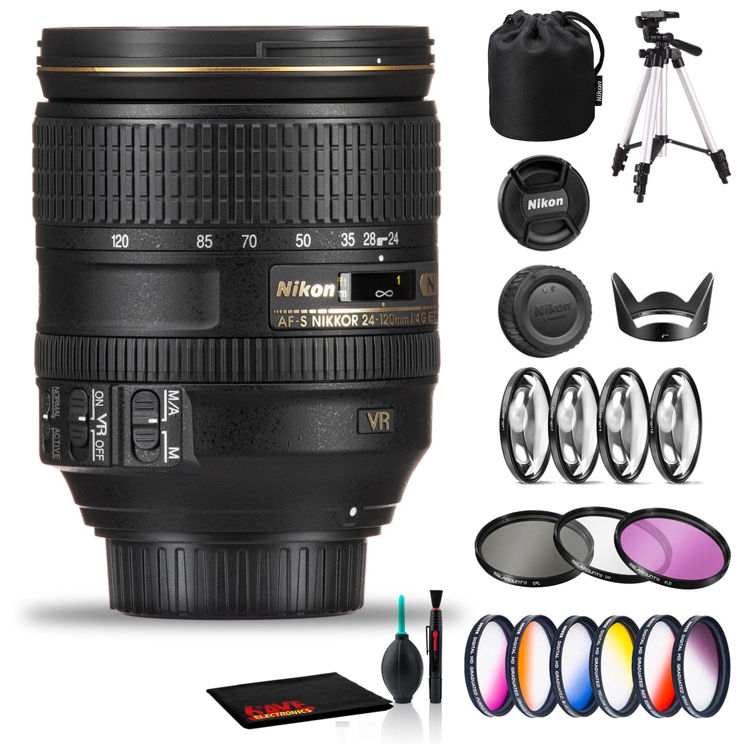 Nikon AF-S NIKKOR 24-120mm f/4G ED VR Lens Includes Filter Kits and Tripod Intl Model Bundle