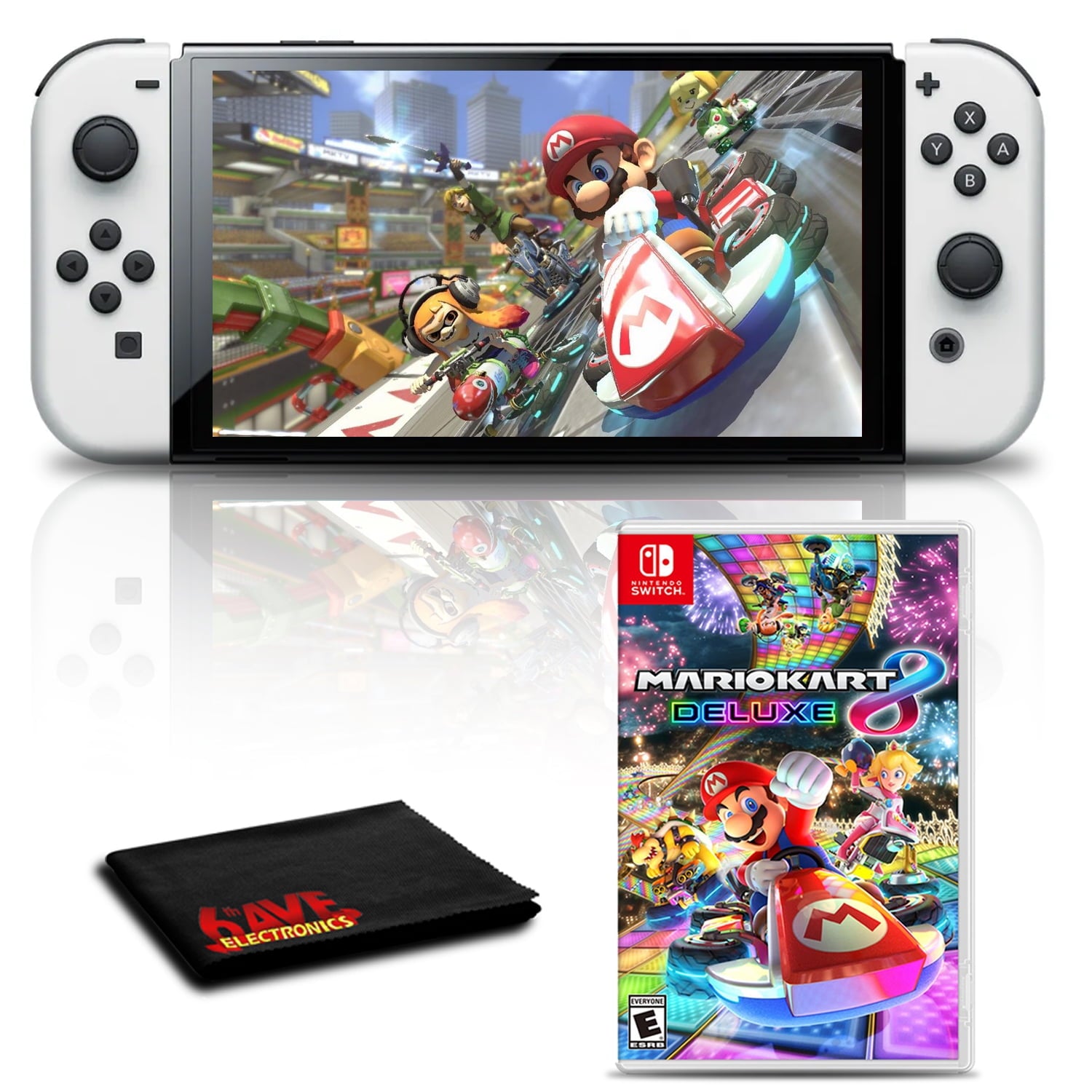 Nintendo Switch OLED White with Mario Kart 8 Deluxe Game Bundle