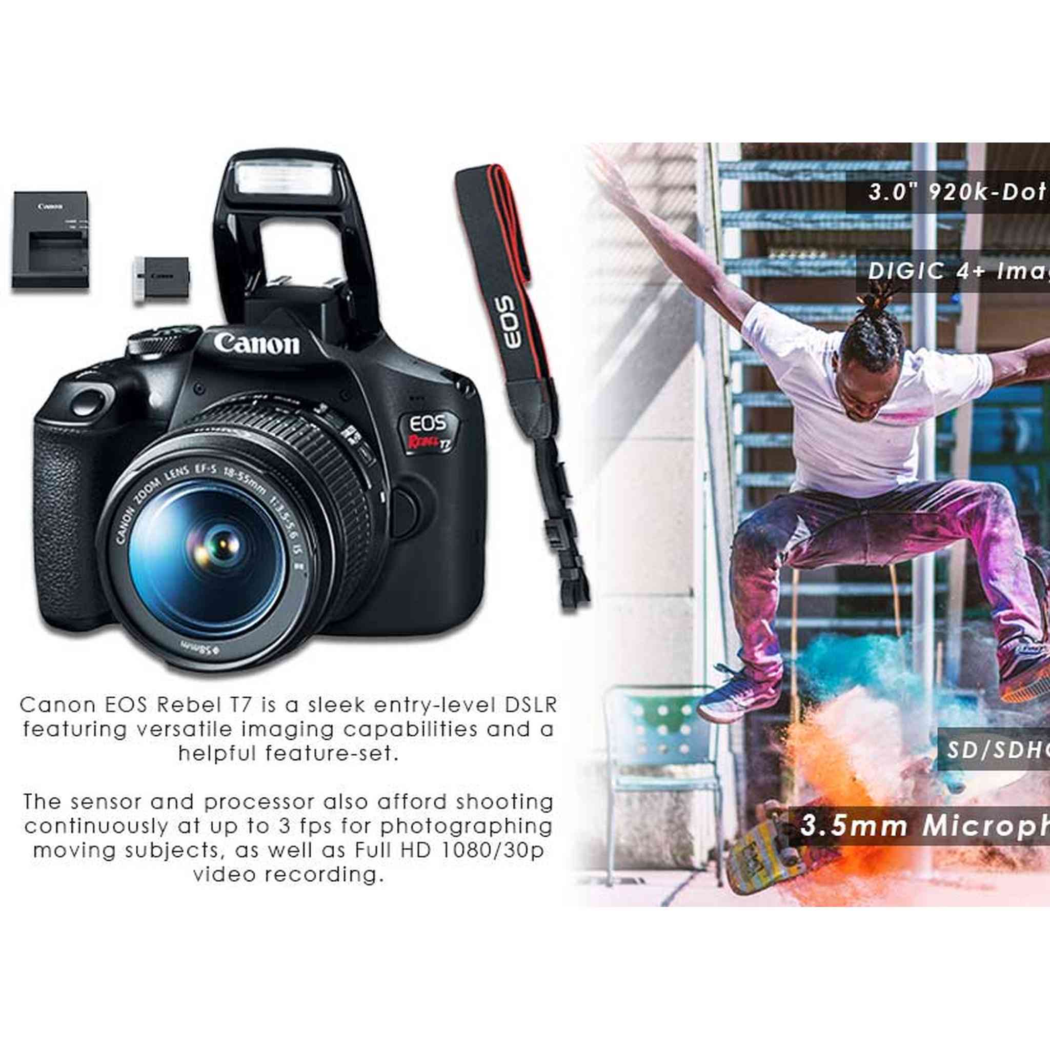 Canon EOS Rebel T7 DSLR Camera with 18-55mm DC III Lens, Bag Bundle and Cleaning Kit