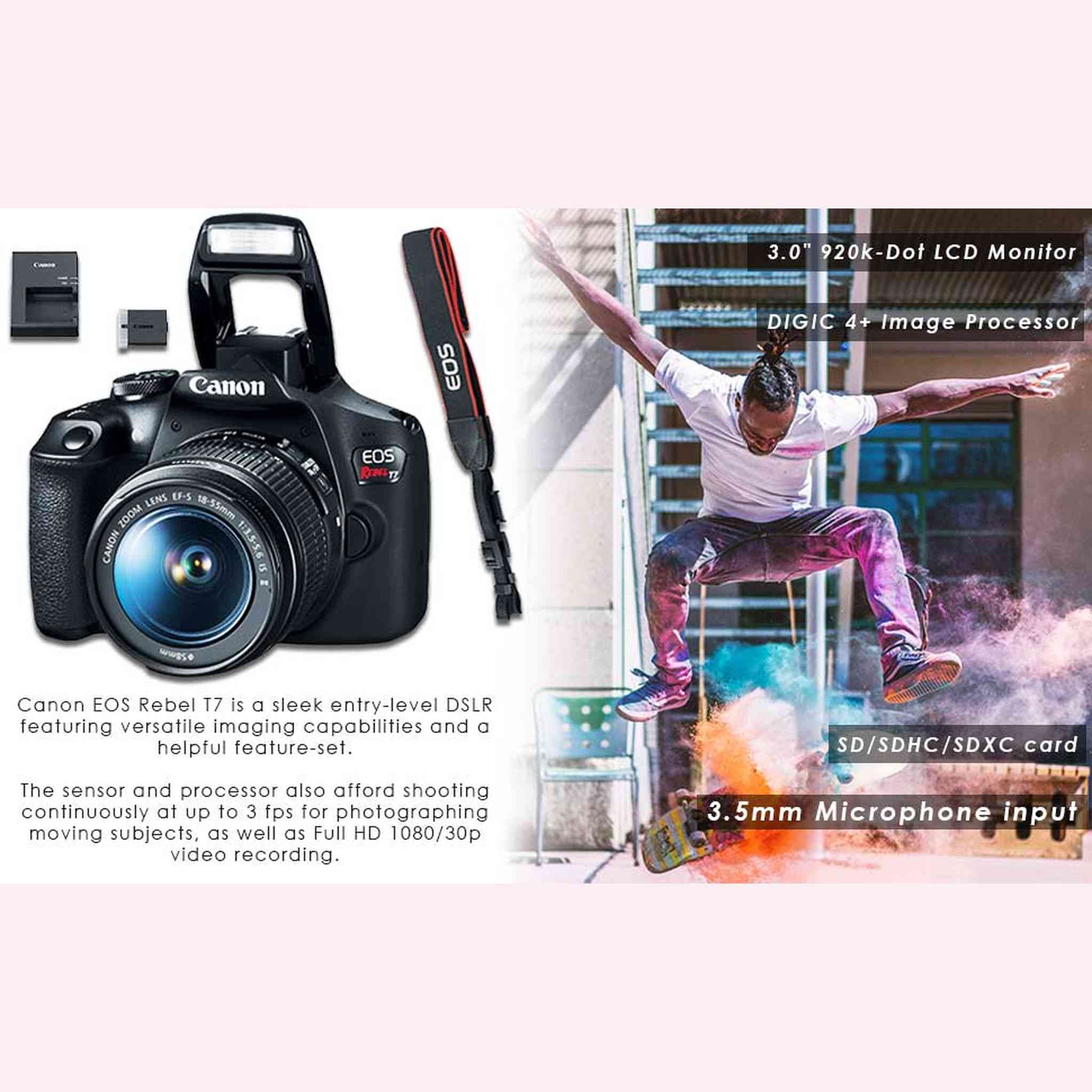 Canon EOS Rebel T7 DSLR Camera with 18-55mm DC III Lens, Camera Bag, Filter Kit + 32gb Memory Card and More