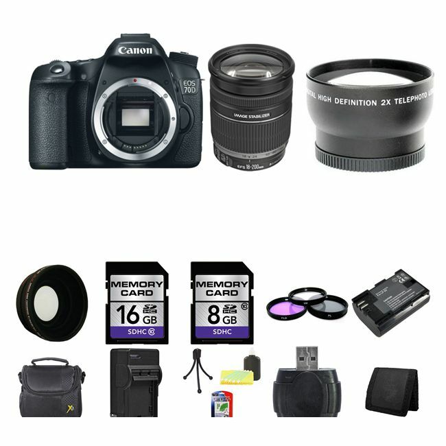 Canon EOS 70D SLR Camera w/18-200mm Lens 24GB Package