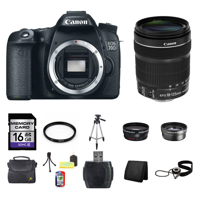 Canon EOS 70D Digital SLR Camera w/18-135mm Lens 16GB Full Kit