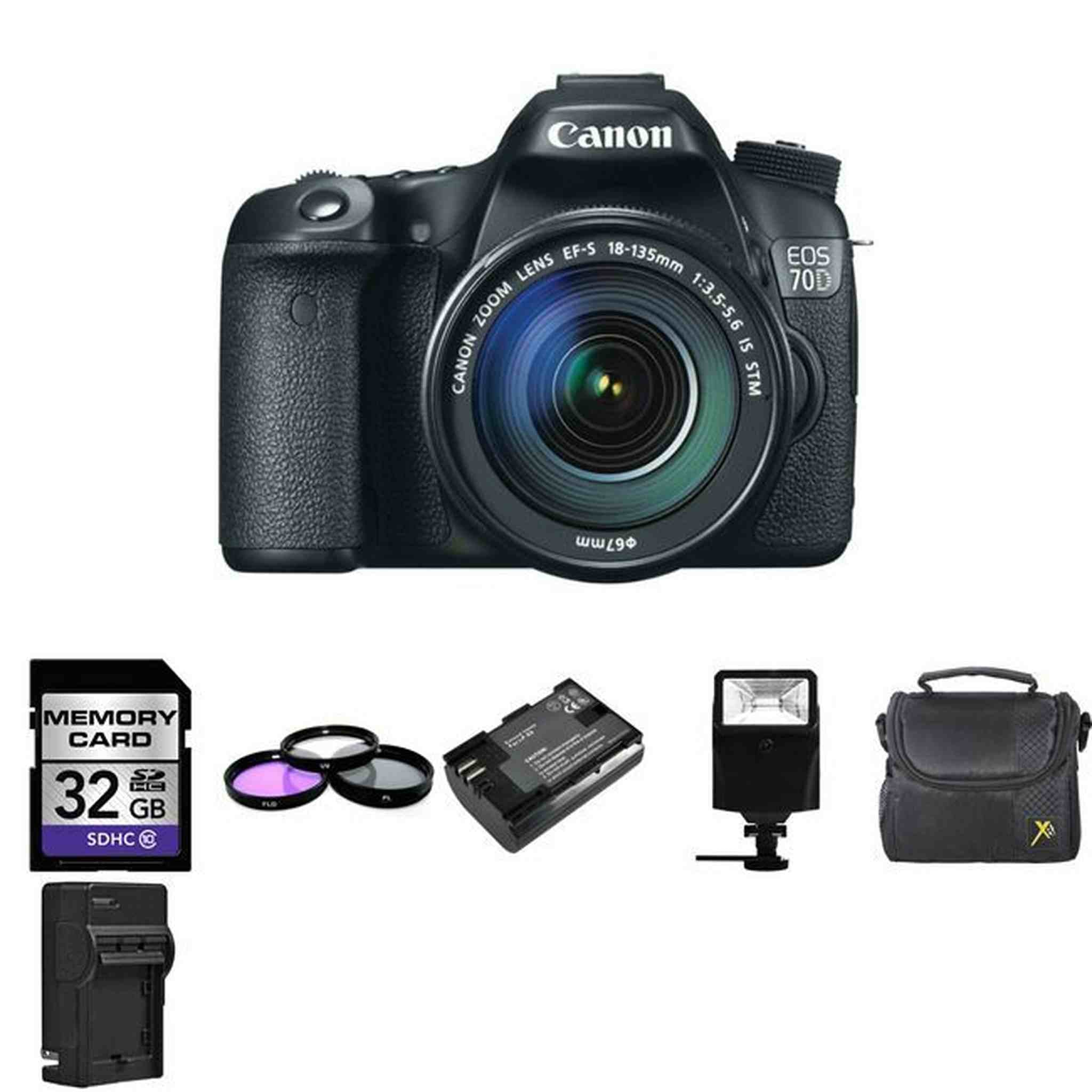 Canon EOS 70D DSLR Camera with 18-135mm Lens + 2 Batteries, 32GB, Flash & More! Canon