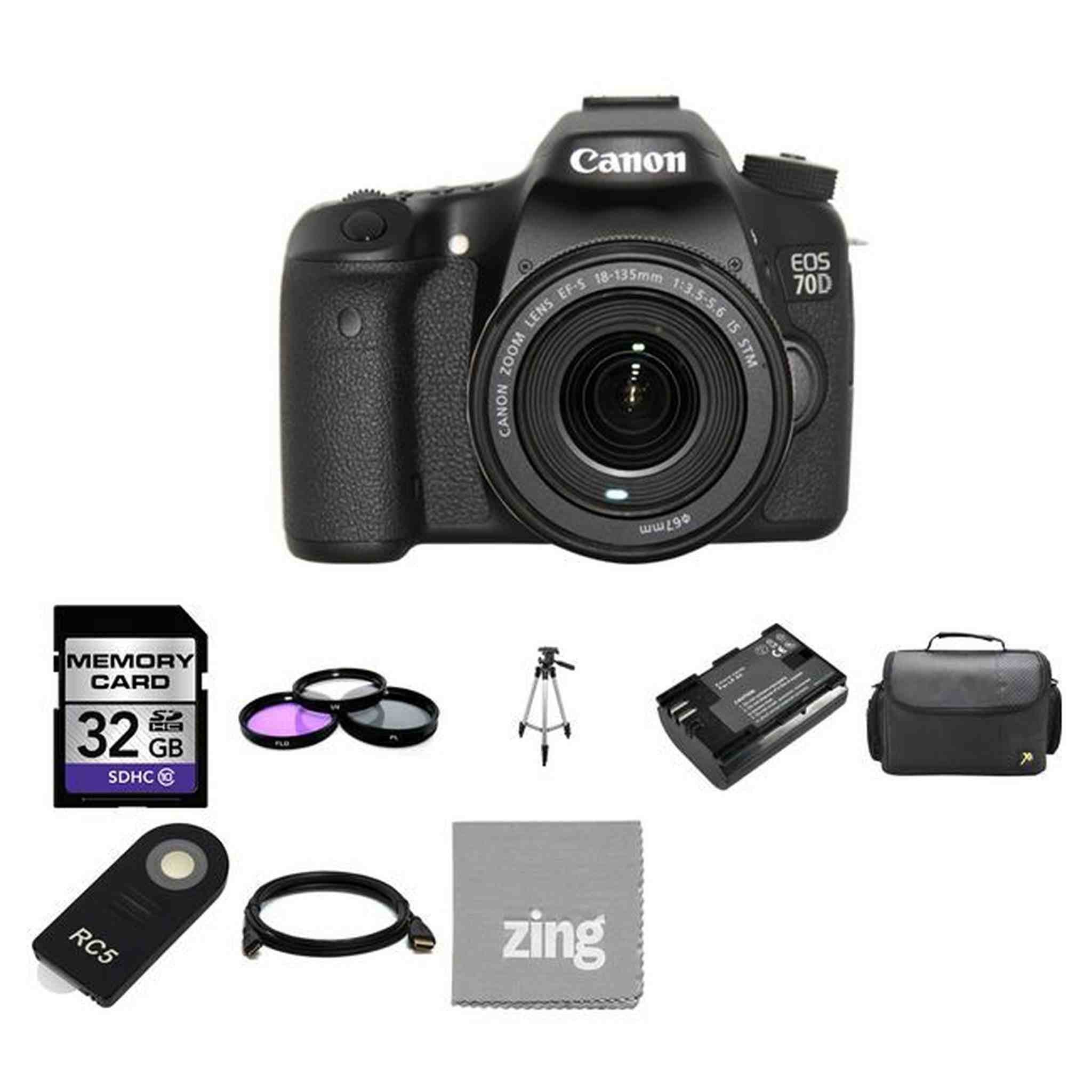 Canon EOS 70D Digital SLR Camera w/18-135mm Lens 32GB Full Kit Canon