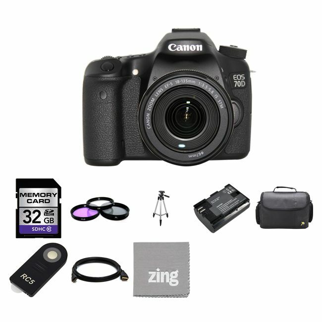 Canon EOS 70D Digital SLR Camera w/18-135mm Lens 32GB Full Kit