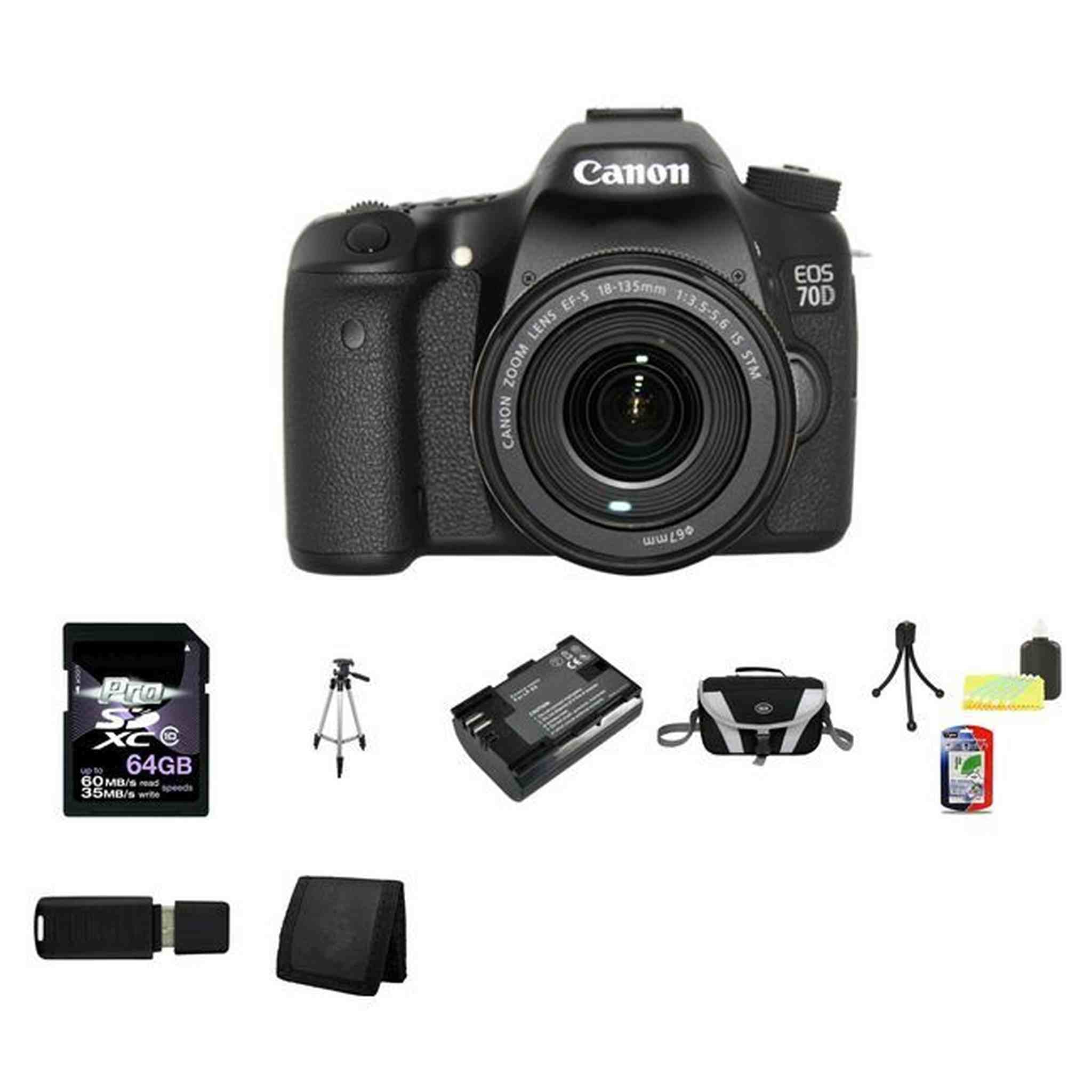 Canon EOS 70D DSLR Camera w/18-135mm Lens 64GB Full Kit Canon